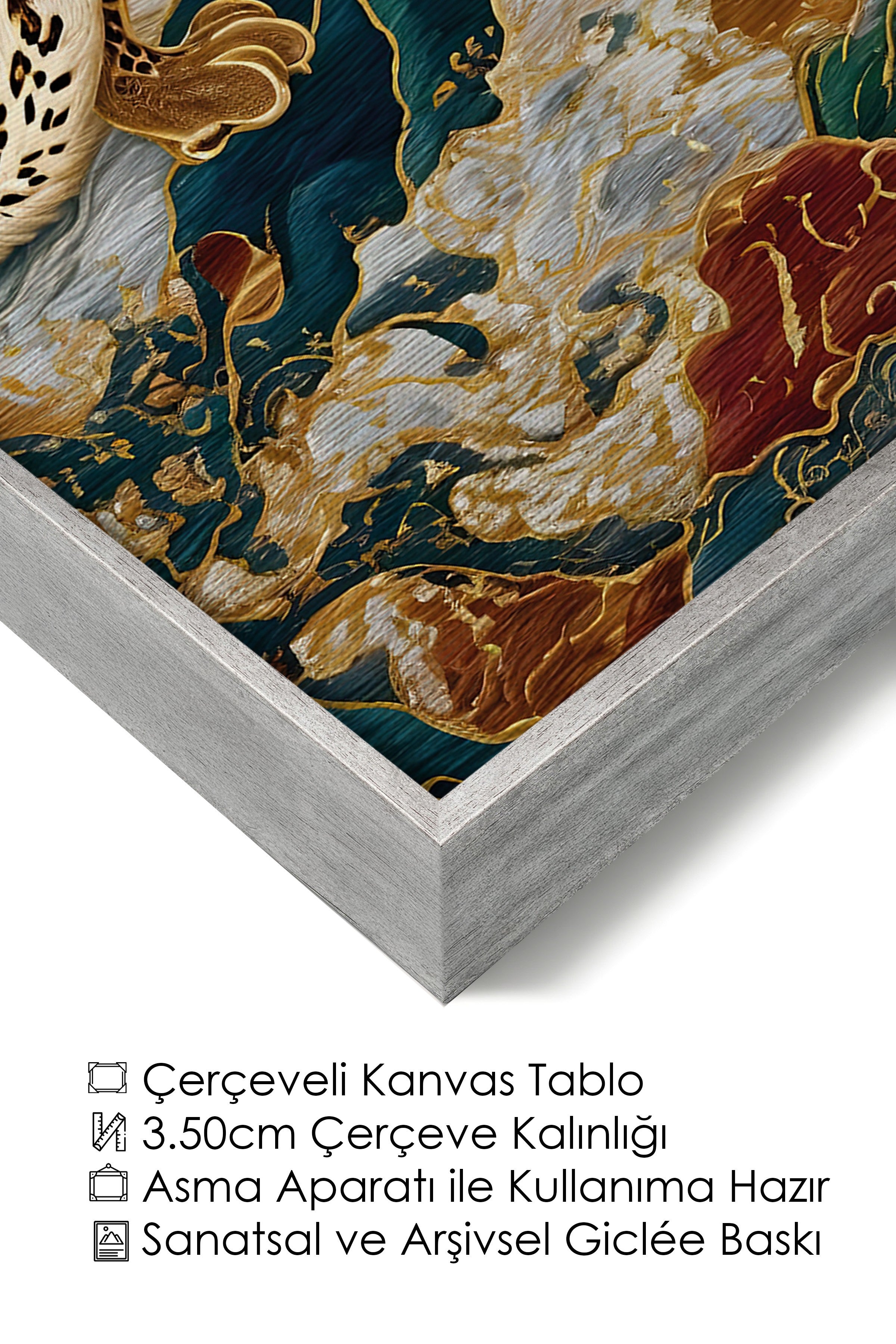 Duvar Tablosu, Lüks Gümüş Çerçeveli Kanvas Tablo, Ritüel Serisi, Leopar Tablo, NO:115250