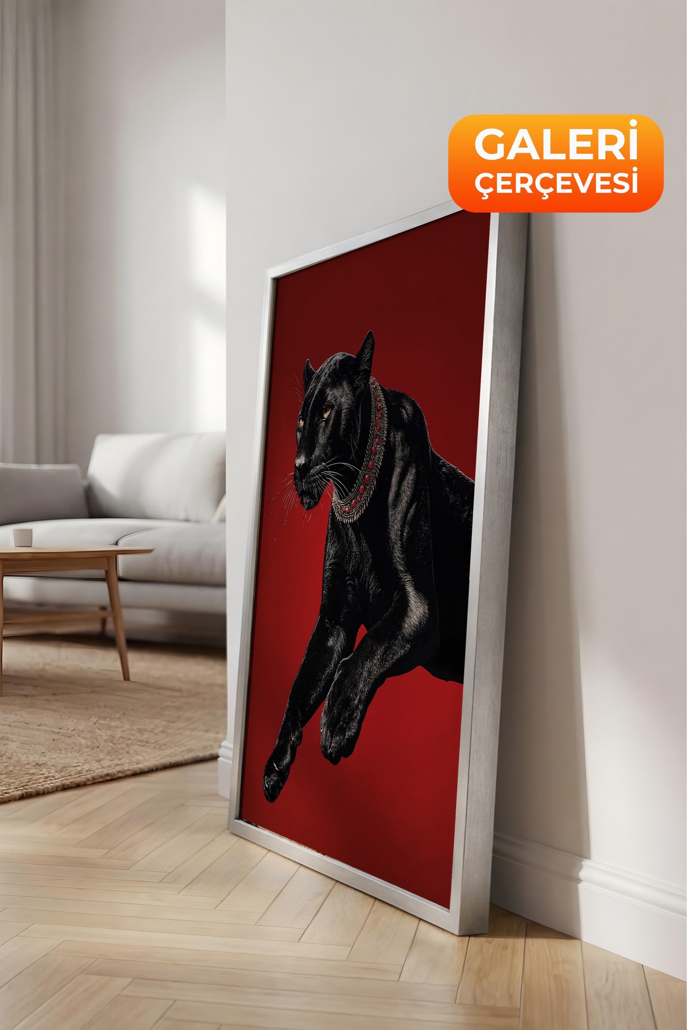 Duvar Tablosu, Lüks Gümüş Çerçeveli Kanvas Tablo, Ritüel Serisi, Leopar Tablo, NO:115261