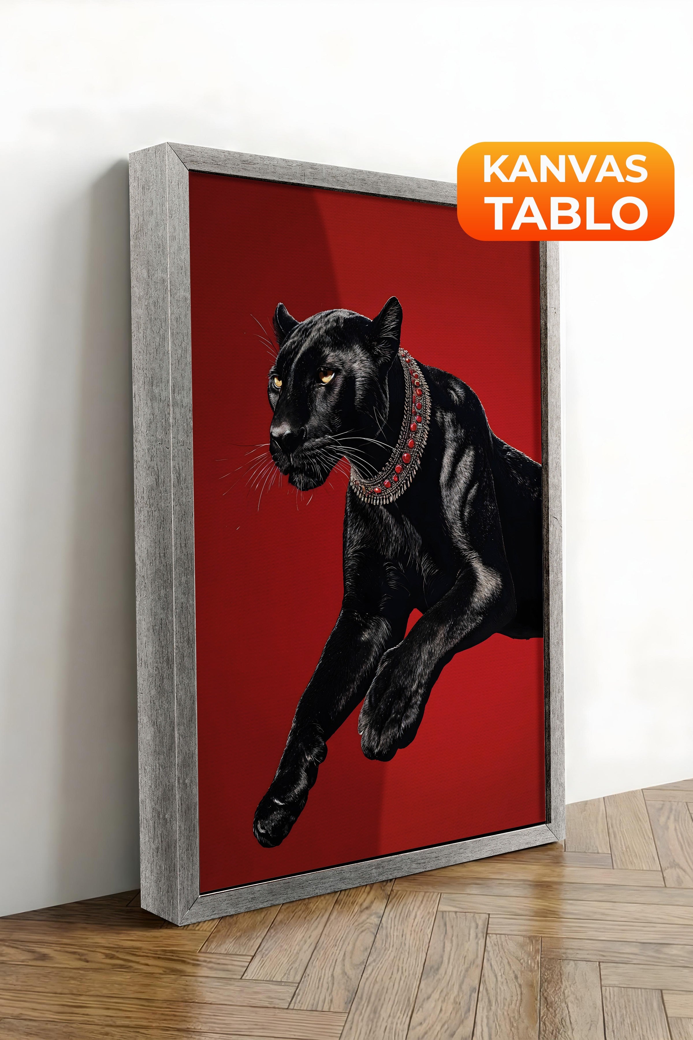 Duvar Tablosu, Lüks Gümüş Çerçeveli Kanvas Tablo, Ritüel Serisi, Leopar Tablo, NO:115261