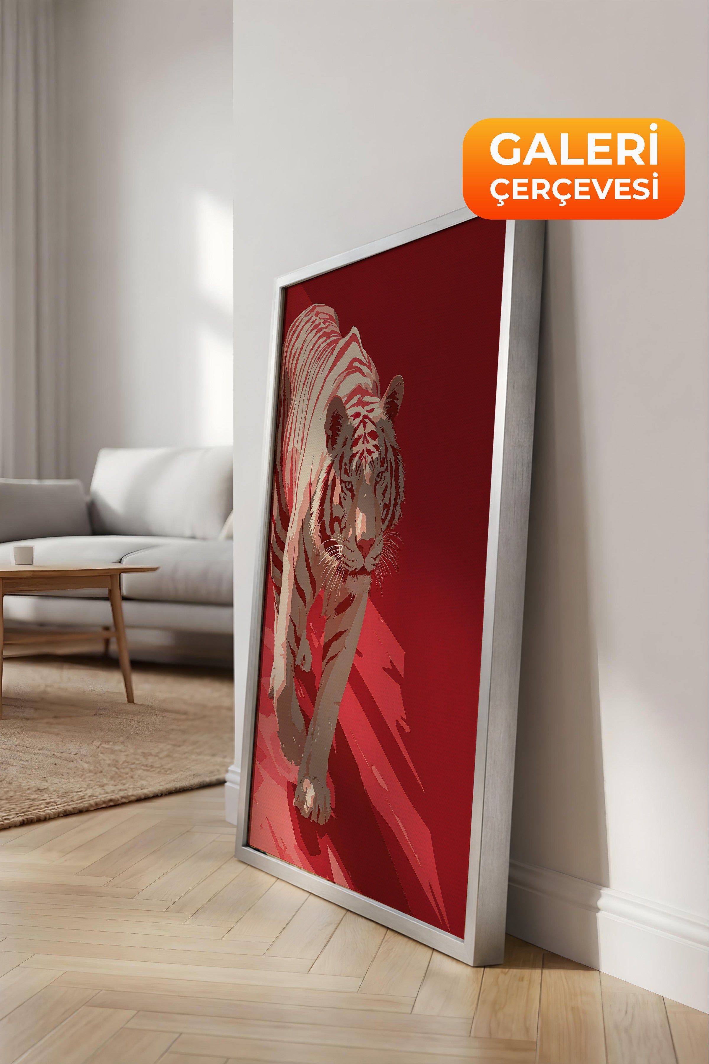 Duvar Tablosu, Lüks Gümüş Çerçeveli Kanvas Tablo, Ritüel Serisi, Leopar Tablo, NO:115262