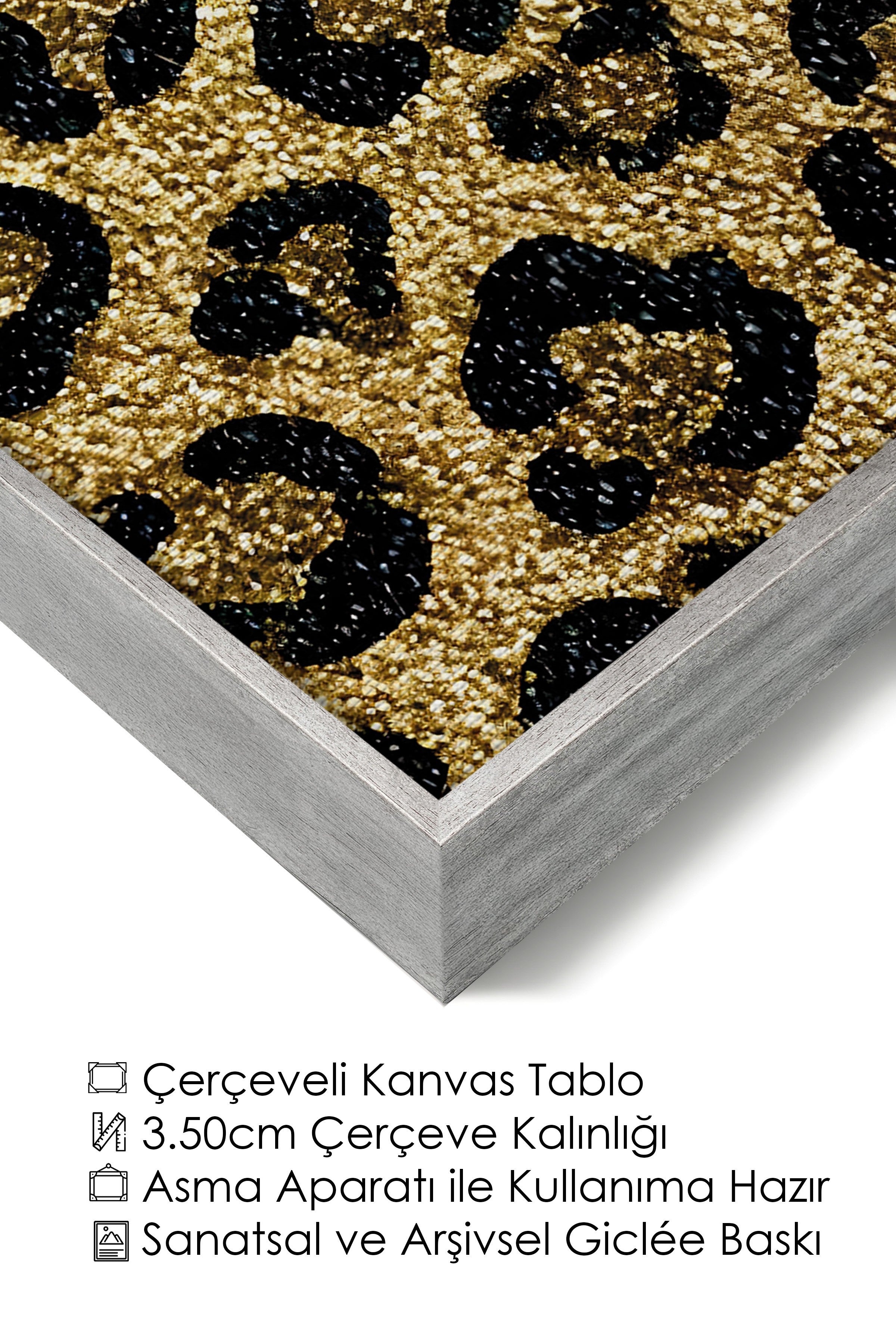 Duvar Tablosu, Lüks Gümüş Çerçeveli Kanvas Tablo, Ritüel Serisi, Leopar Tablo, NO:115266