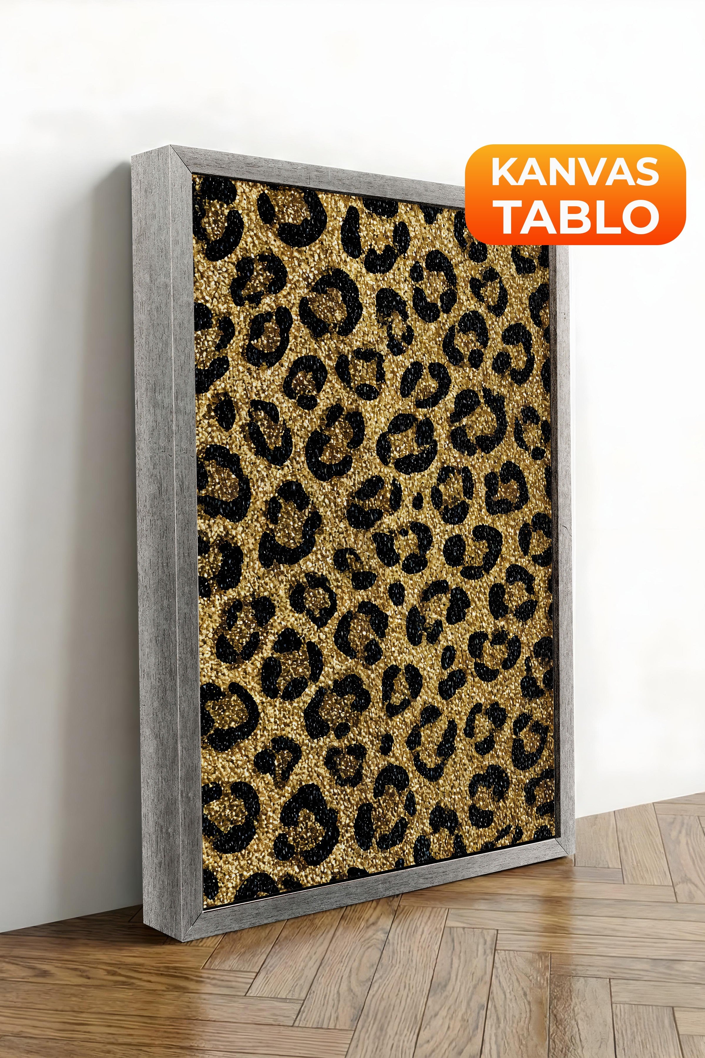 Duvar Tablosu, Lüks Gümüş Çerçeveli Kanvas Tablo, Ritüel Serisi, Leopar Tablo, NO:115266
