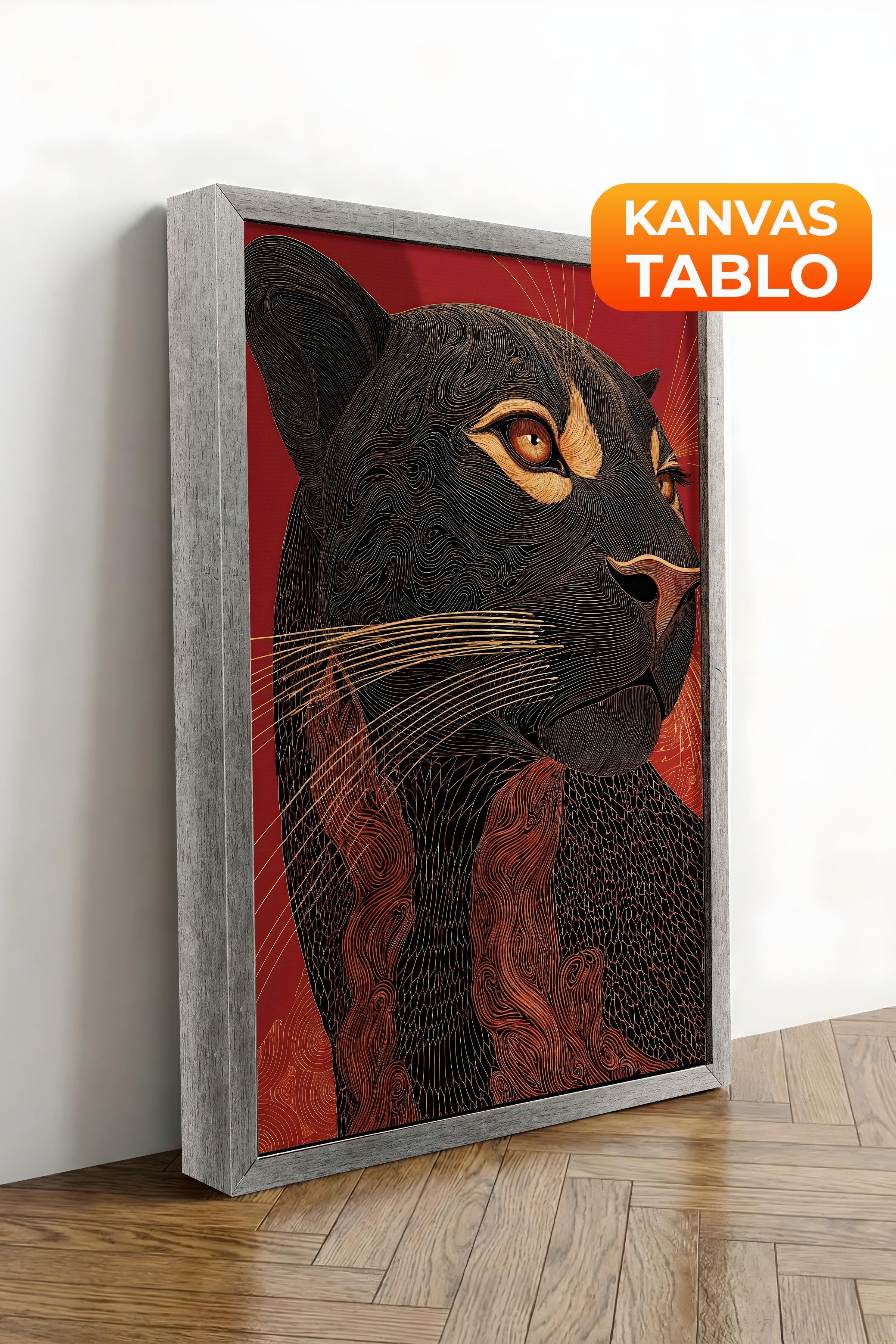 Duvar Tablosu, Lüks Gümüş Çerçeveli Kanvas Tablo, Ritüel Serisi, Leopar Tablo, NO:115267