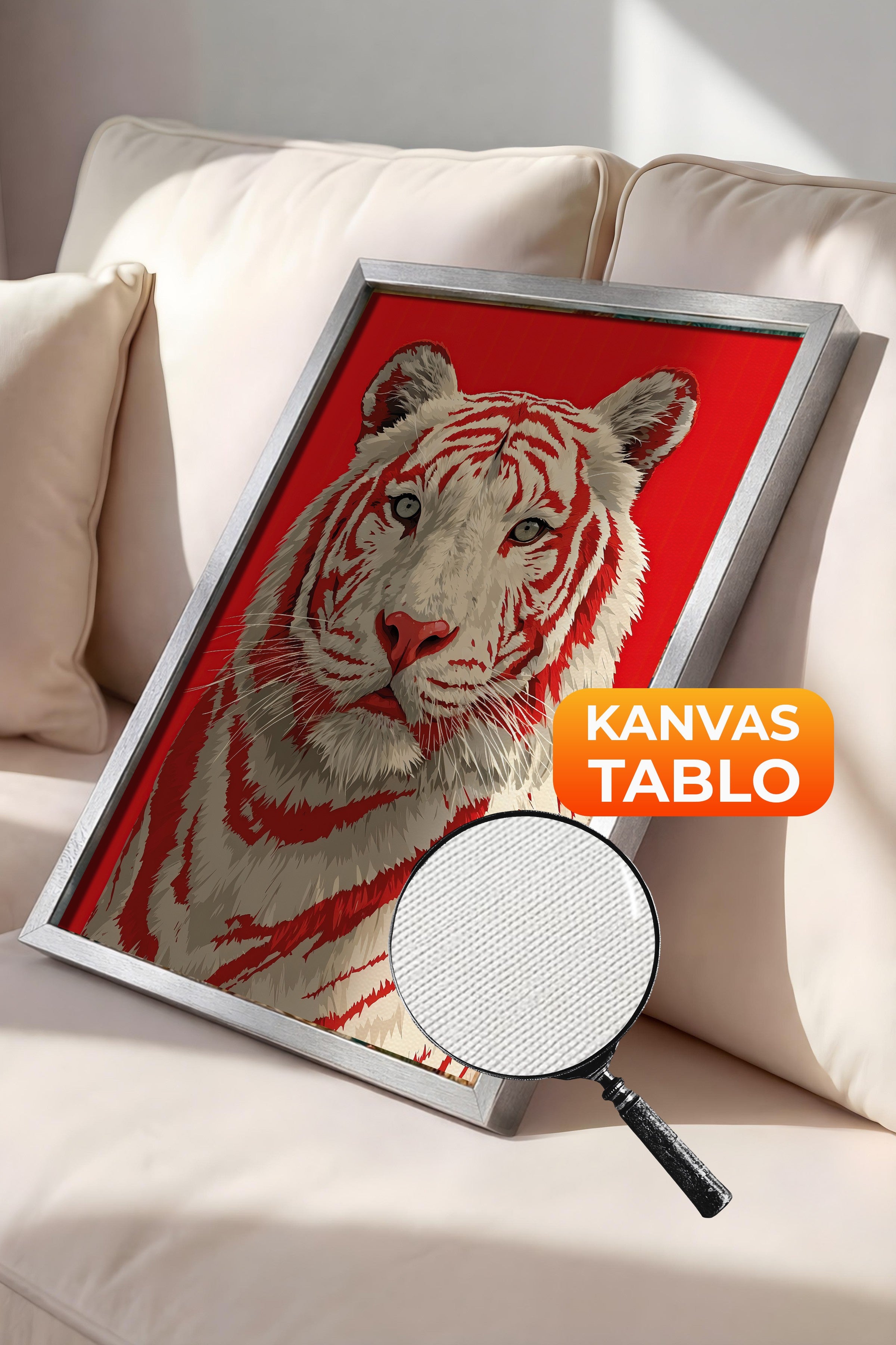 Duvar Tablosu, Lüks Gümüş Çerçeveli Kanvas Tablo, Ritüel Serisi, Leopar Tablo, NO:115275