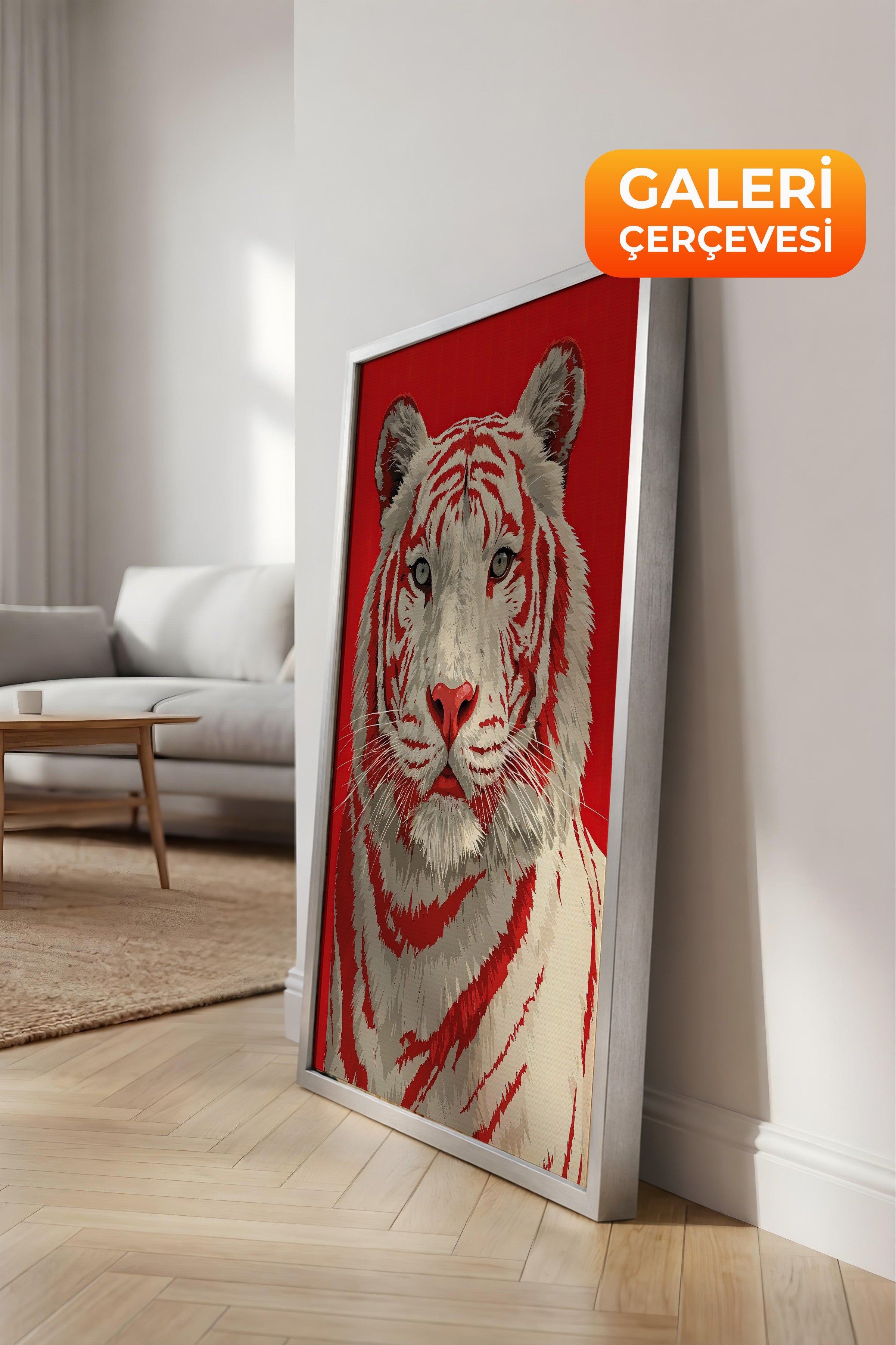 Duvar Tablosu, Lüks Gümüş Çerçeveli Kanvas Tablo, Ritüel Serisi, Leopar Tablo, NO:115275