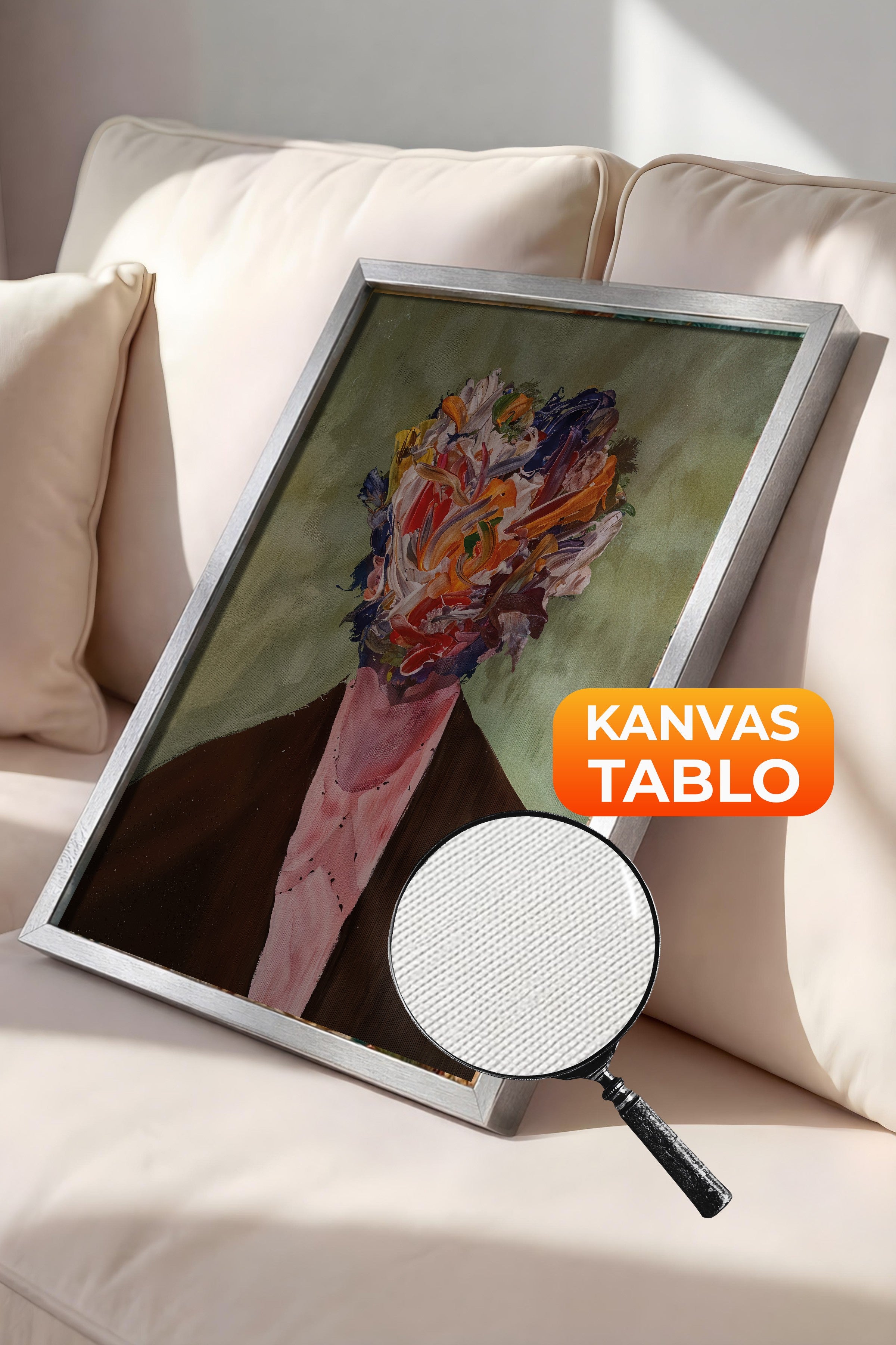 Duvar Tablosu, Lüks Gümüş Çerçeveli Kanvas Tablo, Ritüel Serisi, Maximalist Tablo, NO:115194