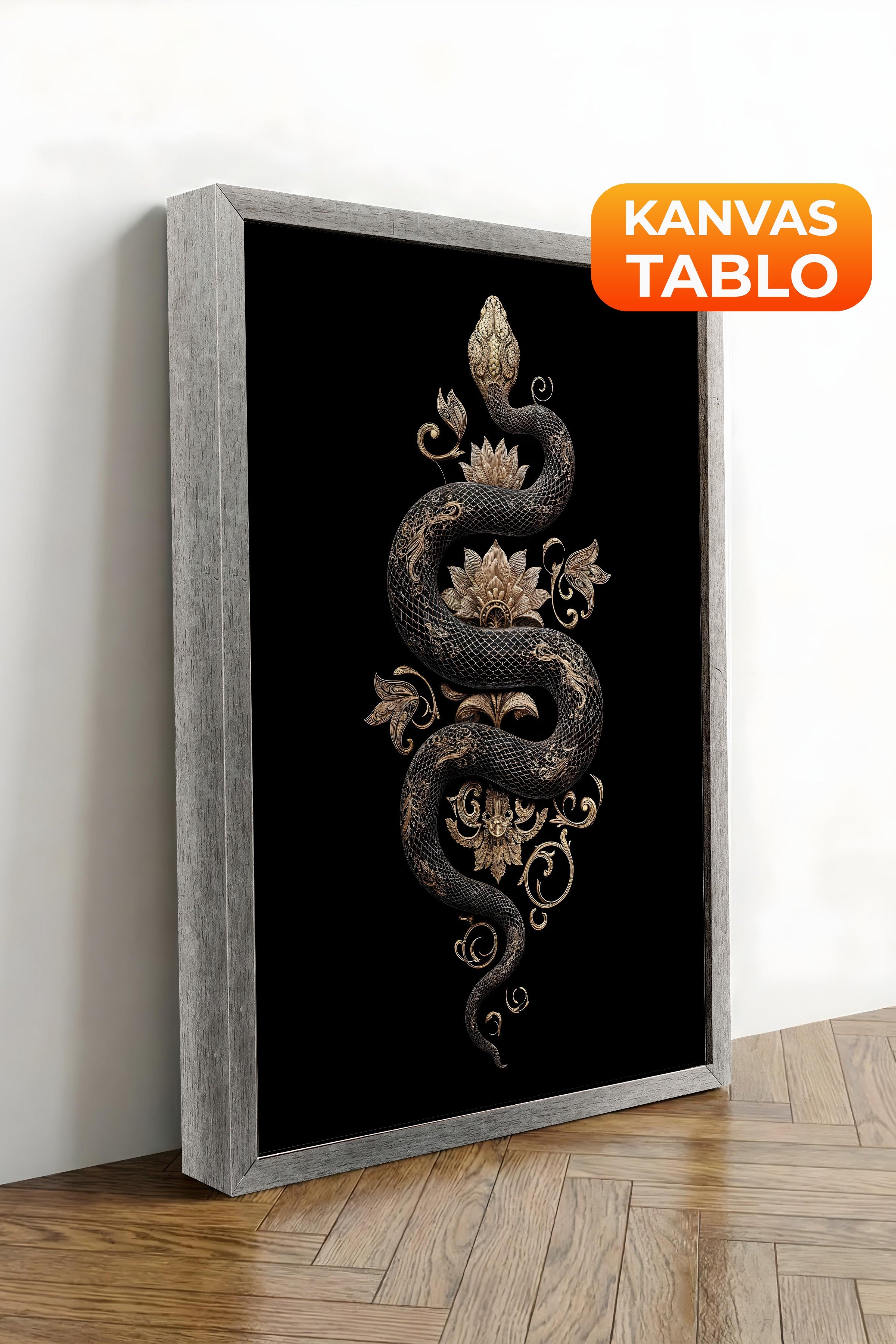 Duvar Tablosu, Lüks Gümüş Çerçeveli Kanvas Tablo, Ritüel Serisi, Yılan Tablo, NO:115259
