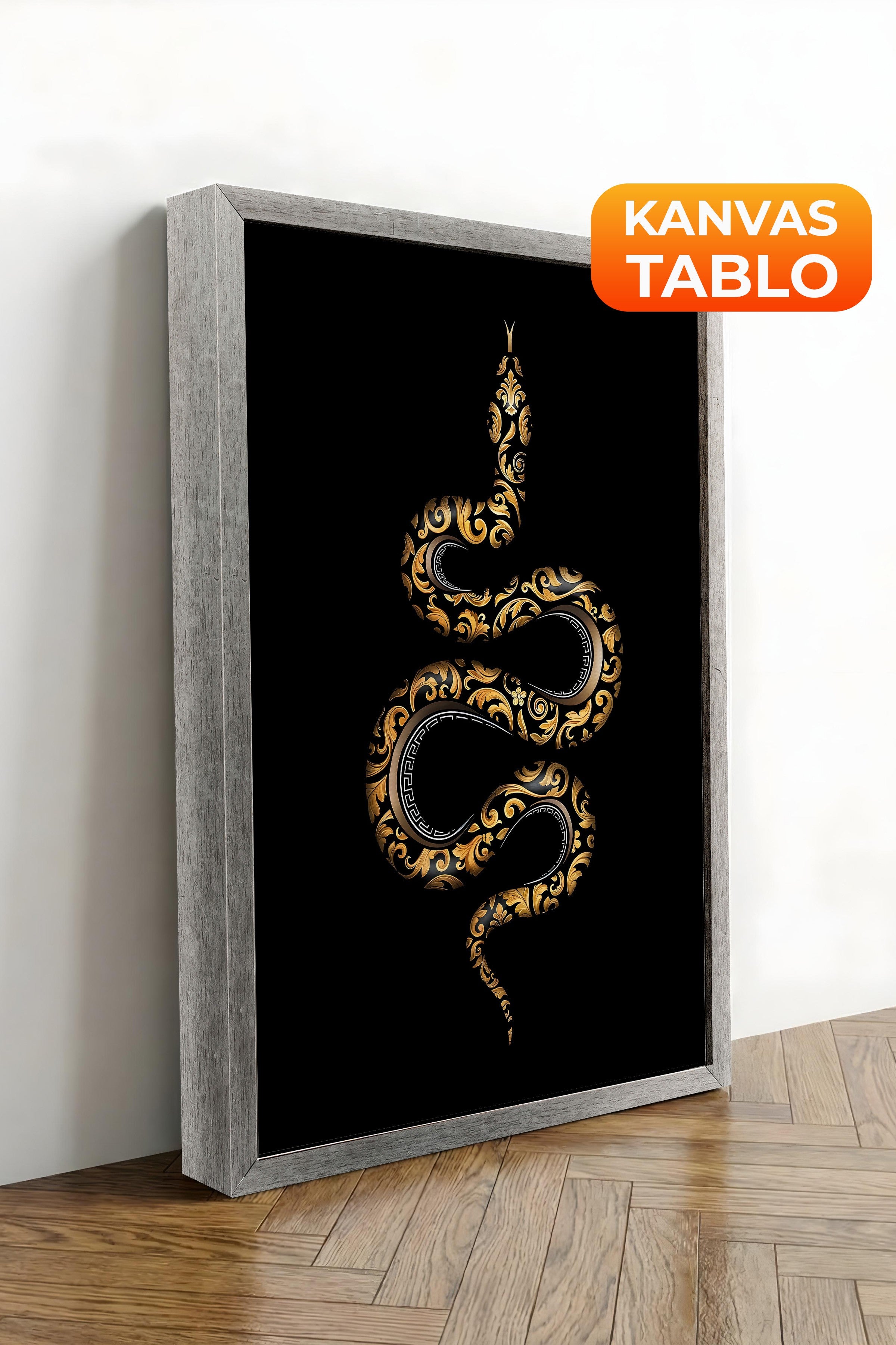 Duvar Tablosu, Lüks Gümüş Çerçeveli Kanvas Tablo, Ritüel Serisi, Yılan Tablo, NO:115263