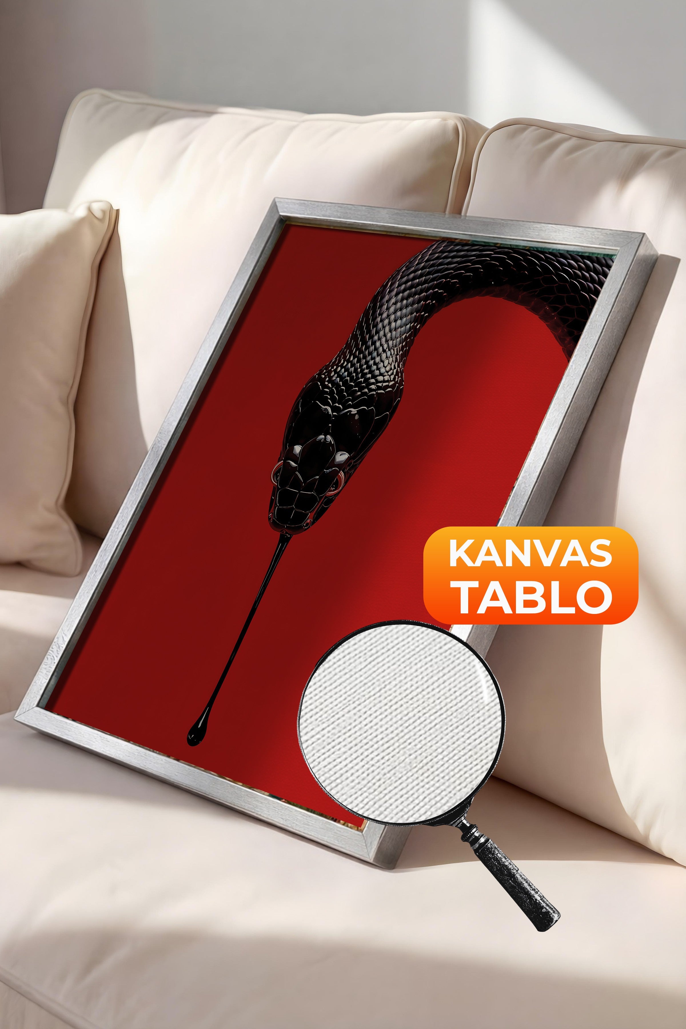 Duvar Tablosu, Lüks Gümüş Çerçeveli Kanvas Tablo, Ritüel Serisi, Yılan Tablo, NO:115276