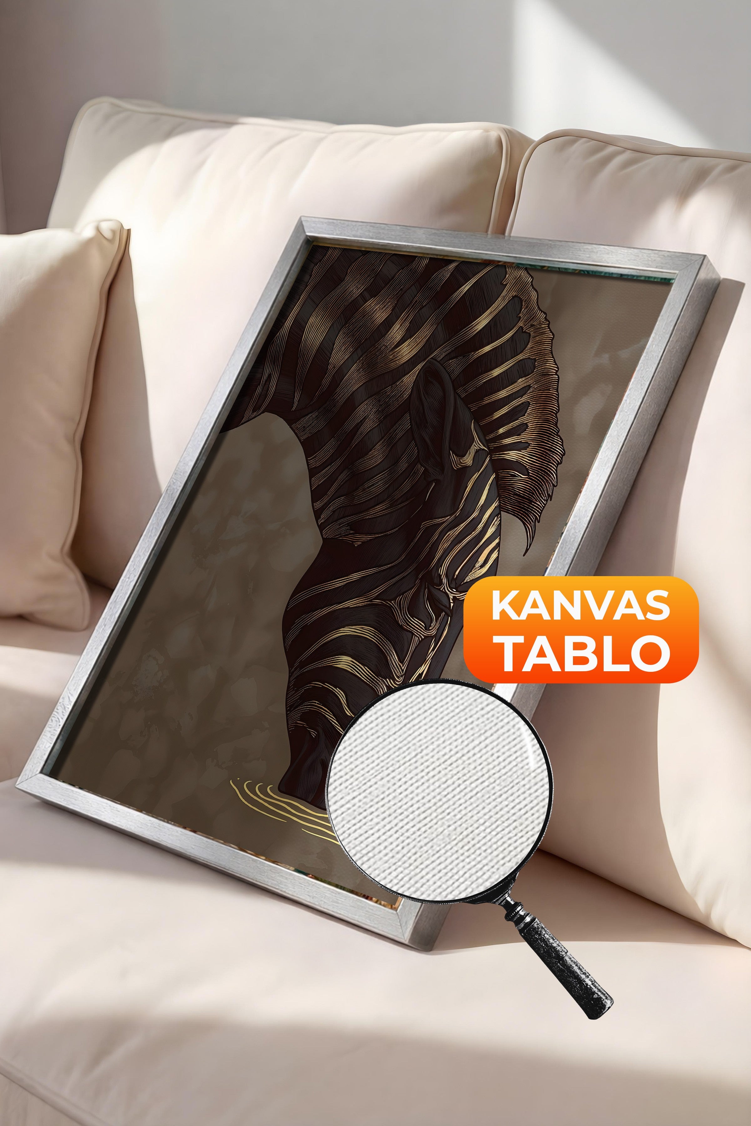 Duvar Tablosu, Lüks Gümüş Çerçeveli Kanvas Tablo, Ritüel Serisi, Zürafa Tablo, NO:115257