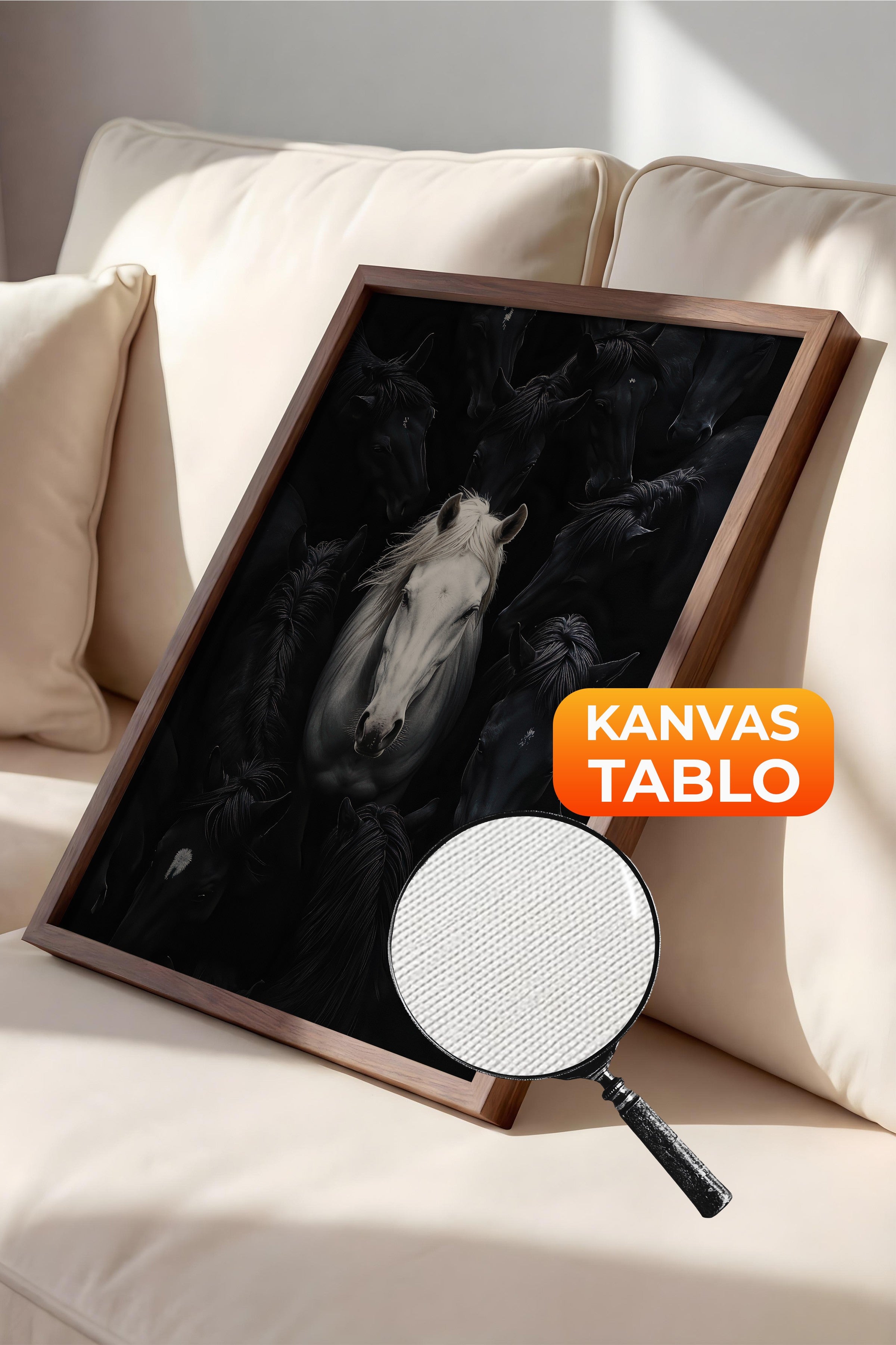 Duvar Tablosu, Lüks Kahverengi Çerçeveli Kanvas Tablo, Ritüel Serisi, At Tablo, NO:115190