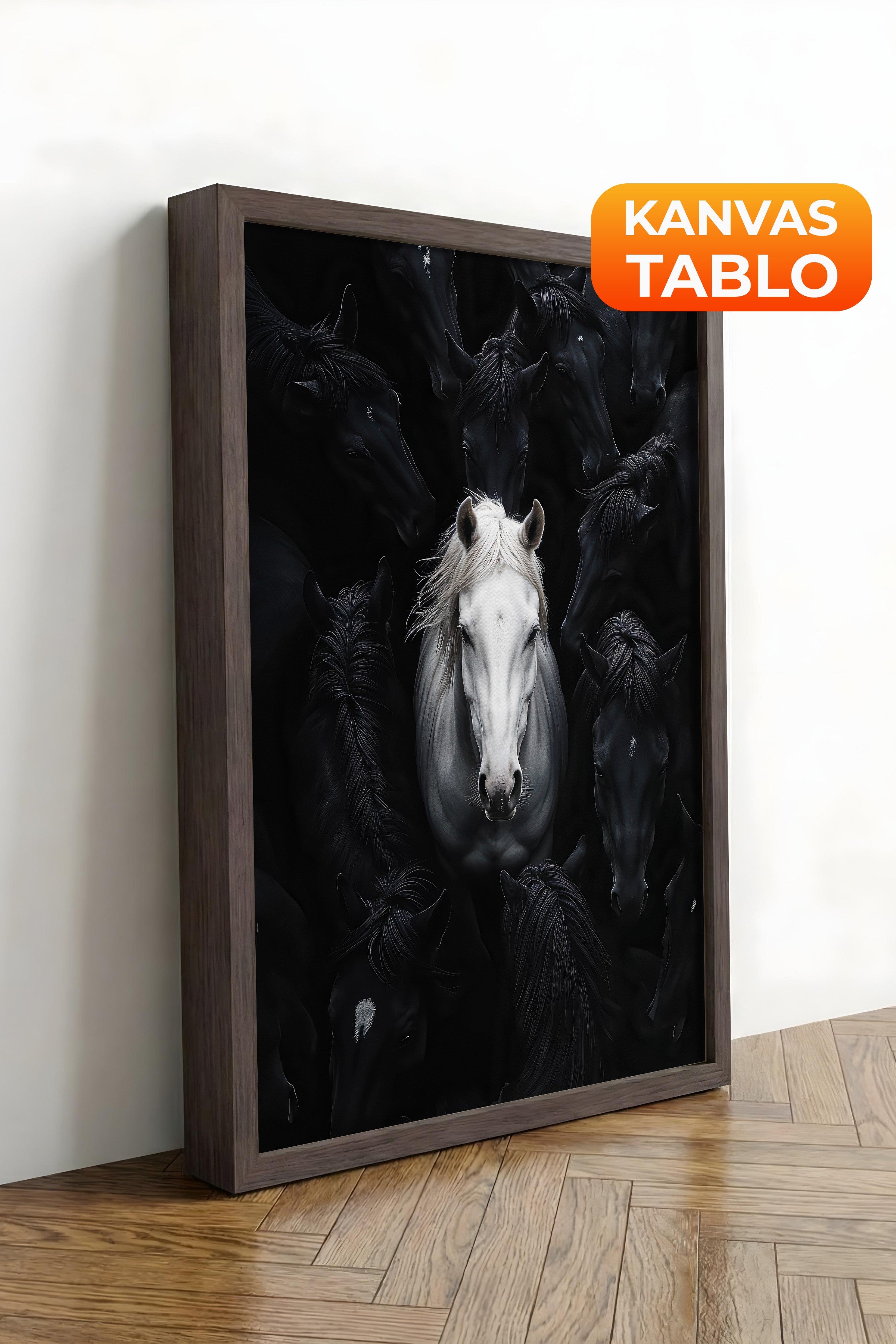 Duvar Tablosu, Lüks Kahverengi Çerçeveli Kanvas Tablo, Ritüel Serisi, At Tablo, NO:115190