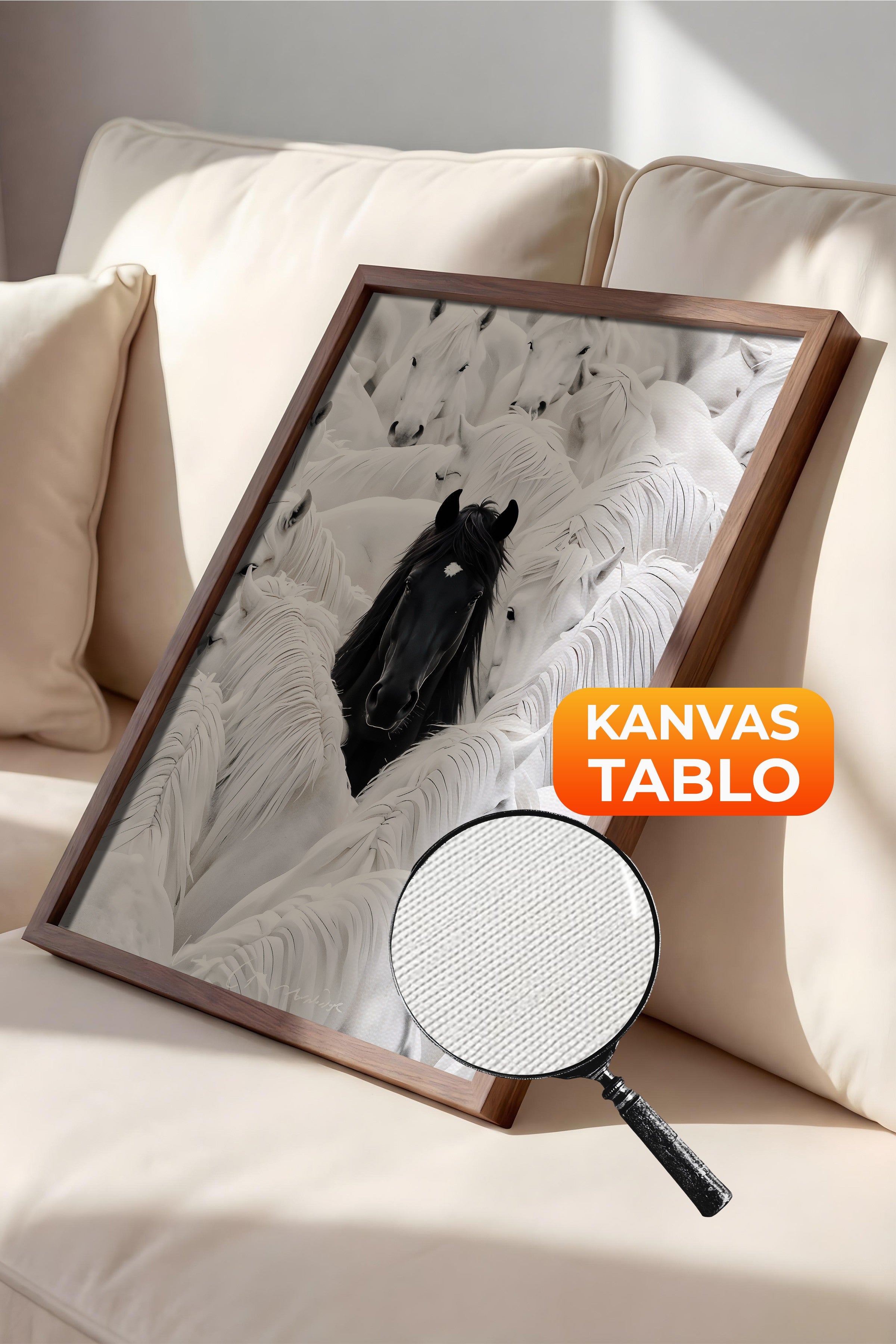 Duvar Tablosu, Lüks Kahverengi Çerçeveli Kanvas Tablo, Ritüel Serisi, At Tablo, NO:115191