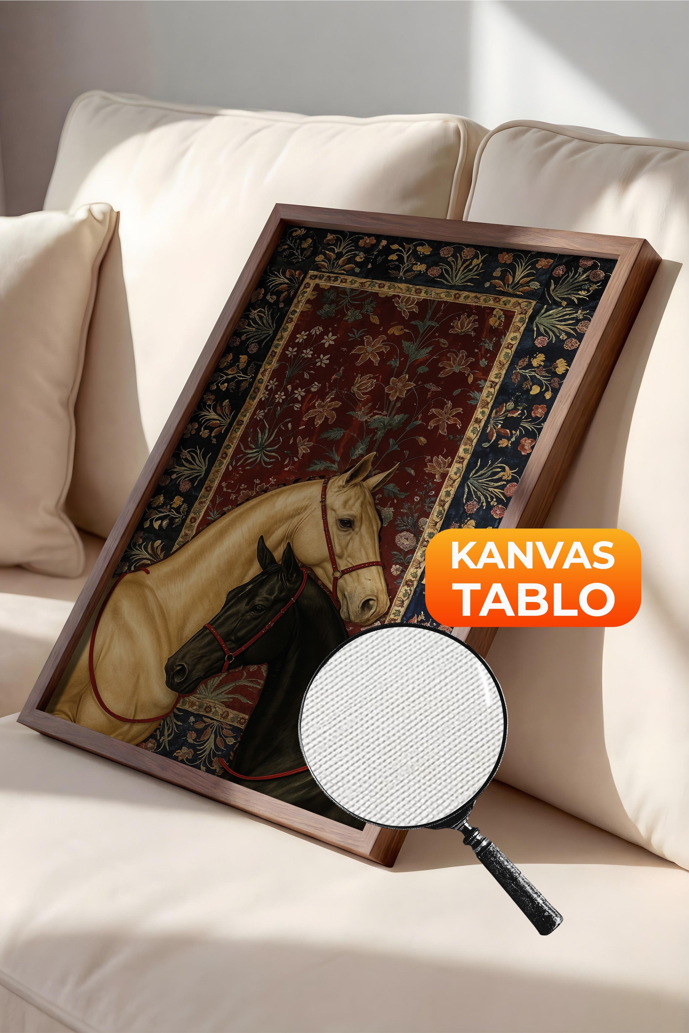 Duvar Tablosu, Lüks Kahverengi Çerçeveli Kanvas Tablo, Ritüel Serisi, At Tablo, NO:115197