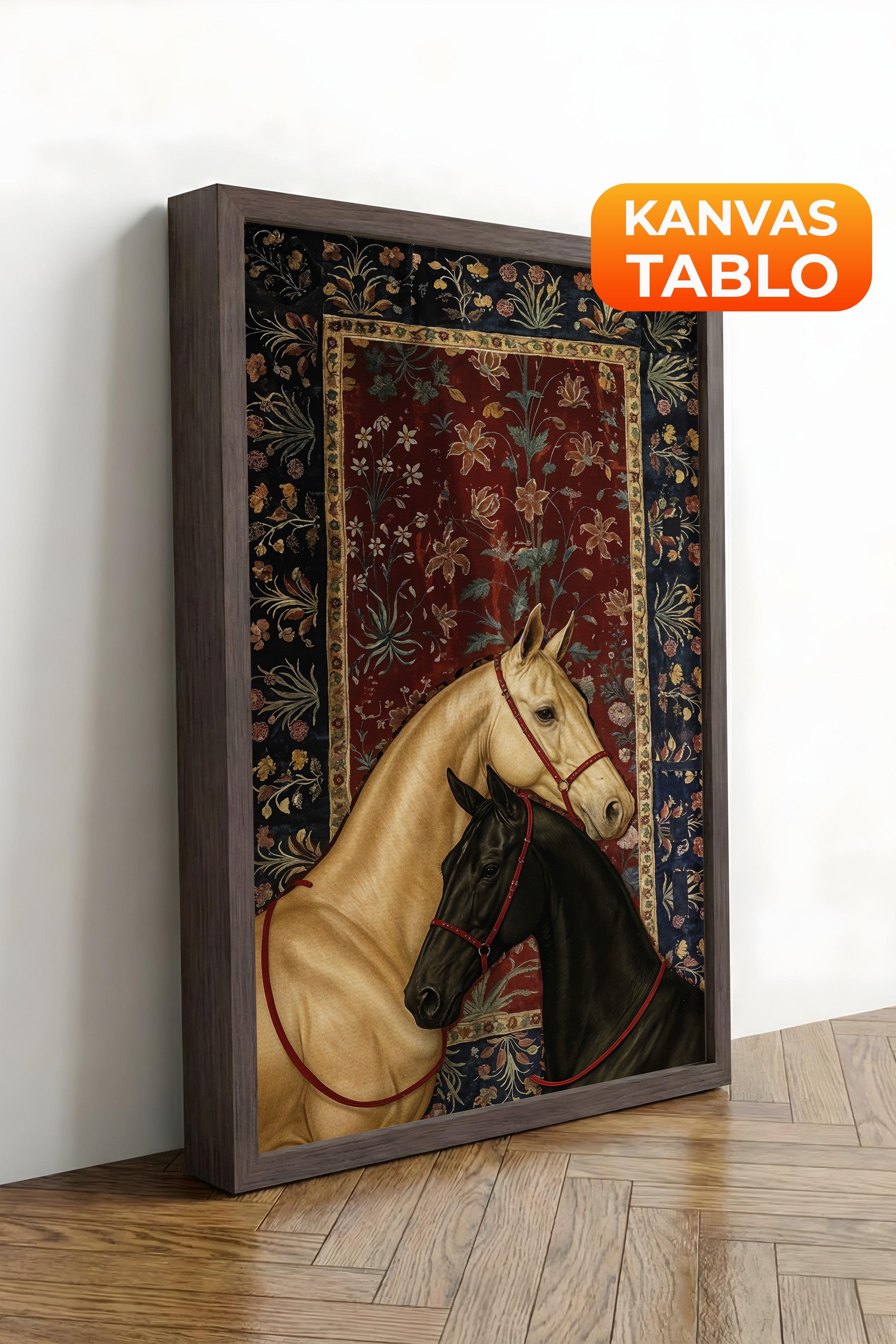 Duvar Tablosu, Lüks Kahverengi Çerçeveli Kanvas Tablo, Ritüel Serisi, At Tablo, NO:115197