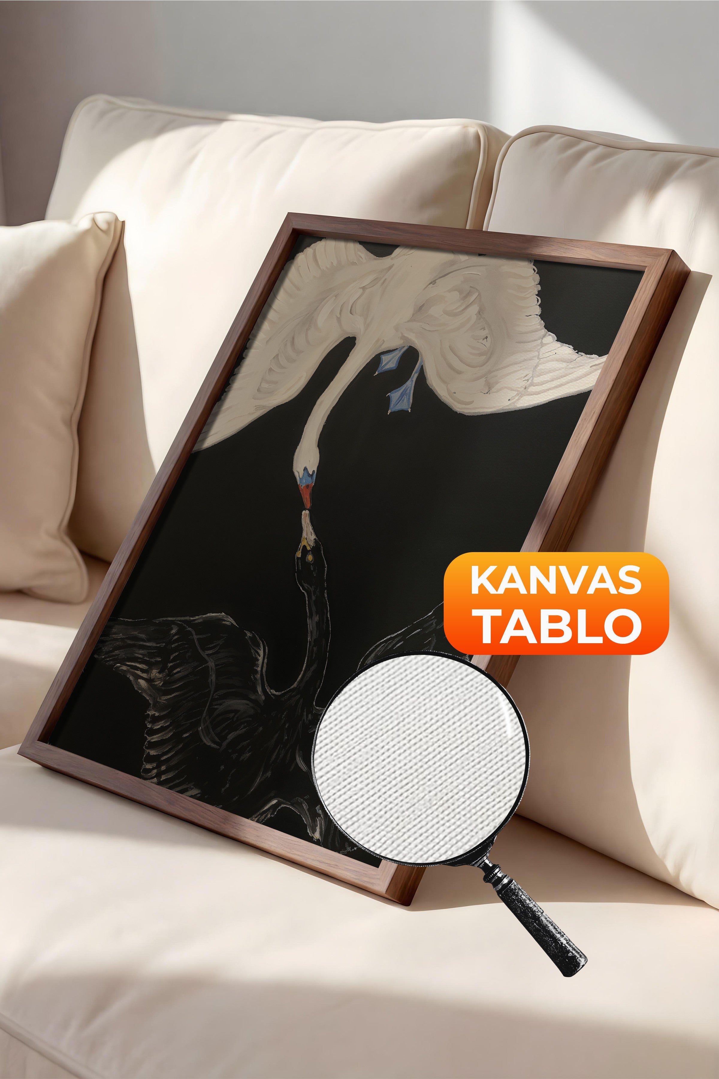 Duvar Tablosu, Lüks Kahverengi Çerçeveli Kanvas Tablo, Ritüel Serisi, Kuş Tablo, NO:115199