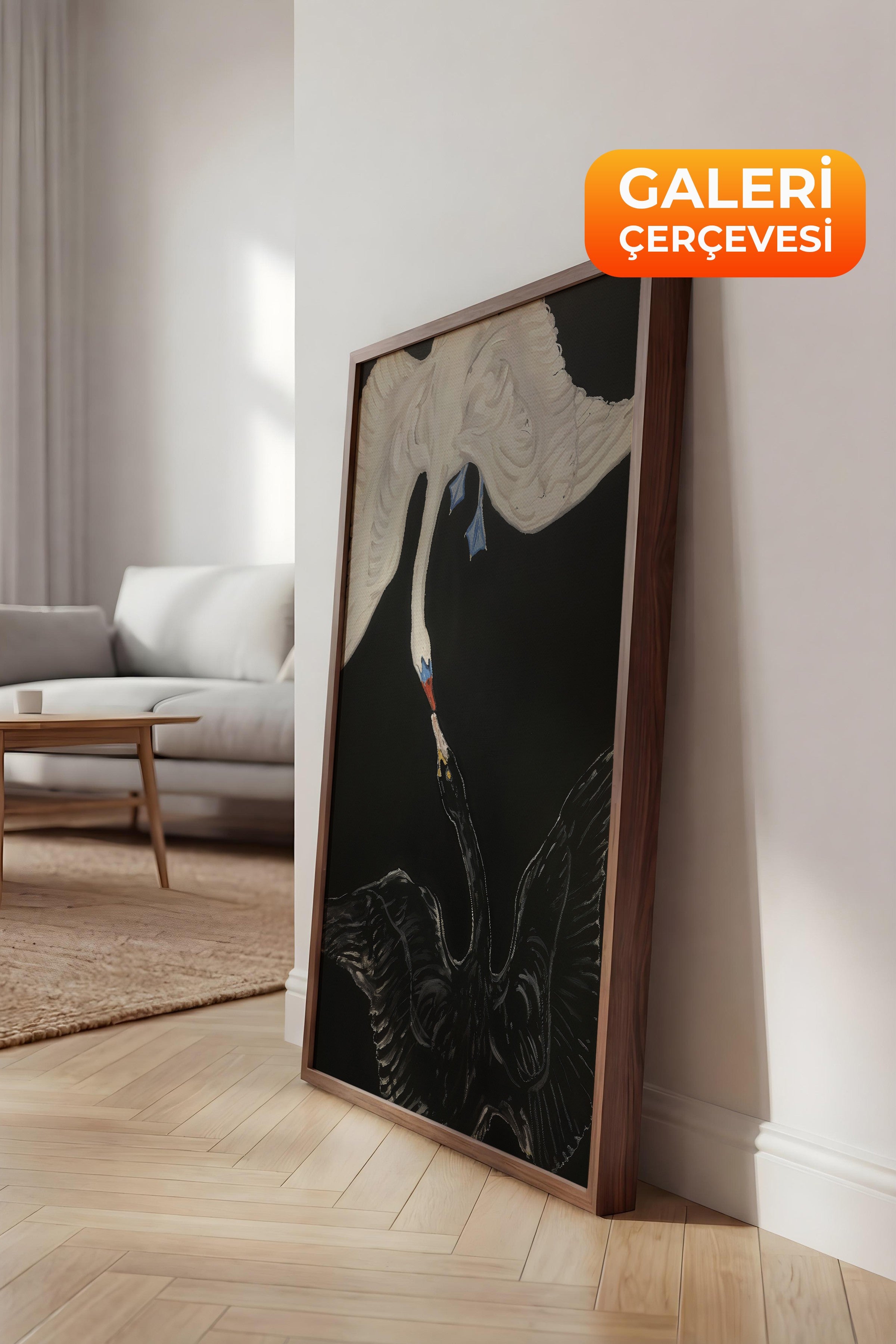 Duvar Tablosu, Lüks Kahverengi Çerçeveli Kanvas Tablo, Ritüel Serisi, Kuş Tablo, NO:115199