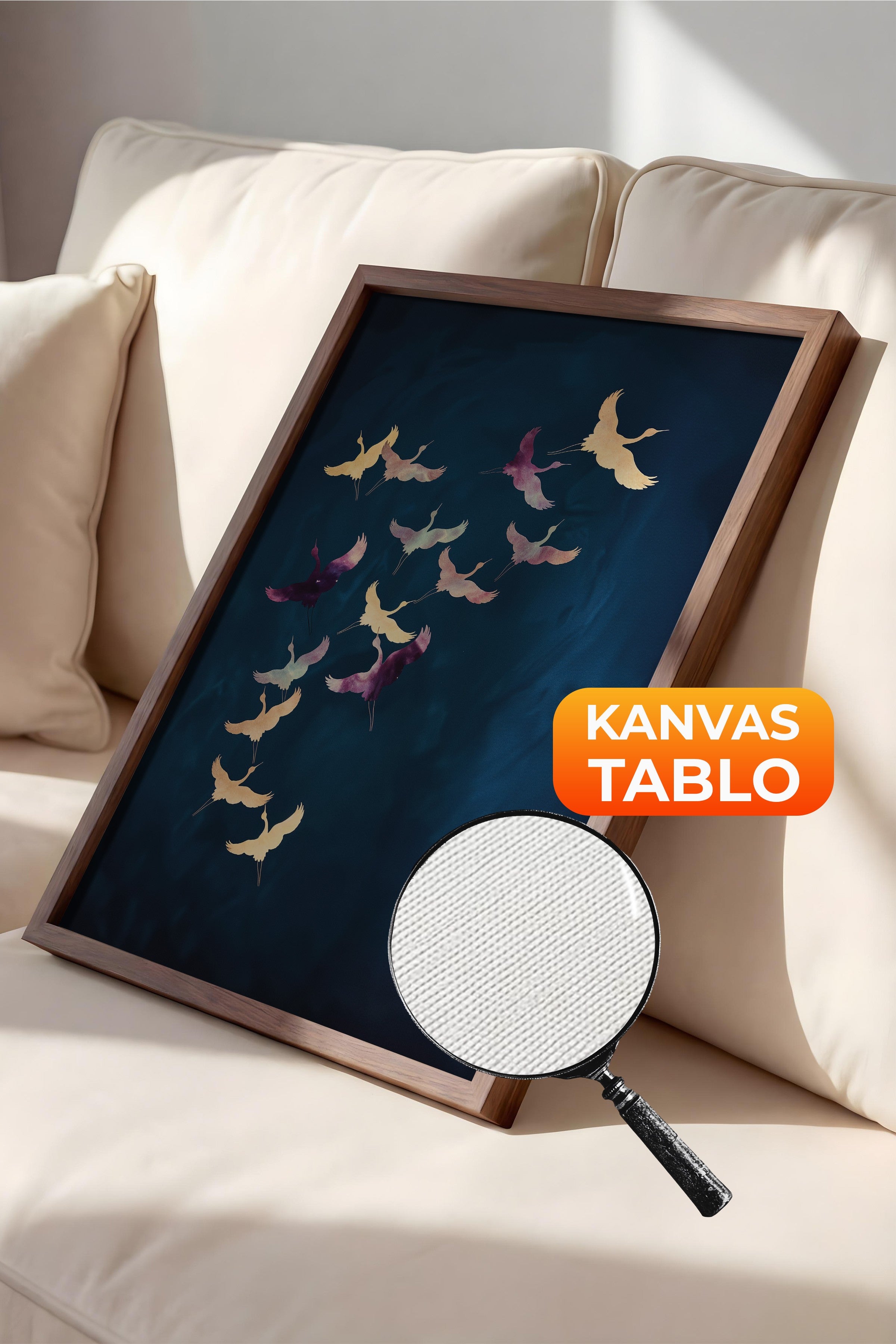 Duvar Tablosu, Lüks Kahverengi Çerçeveli Kanvas Tablo, Ritüel Serisi, Kuş Tablo, NO:115200