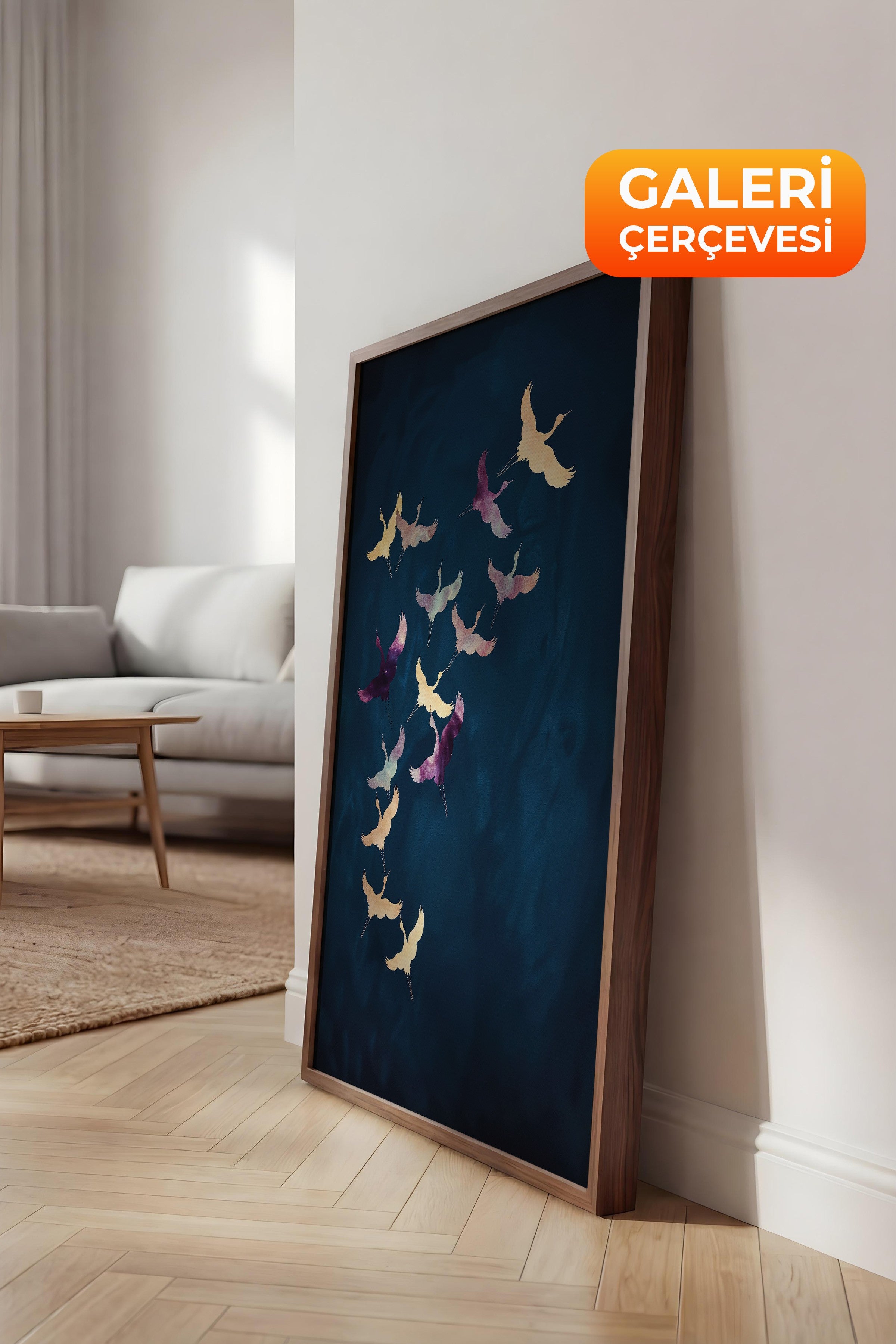 Duvar Tablosu, Lüks Kahverengi Çerçeveli Kanvas Tablo, Ritüel Serisi, Kuş Tablo, NO:115200