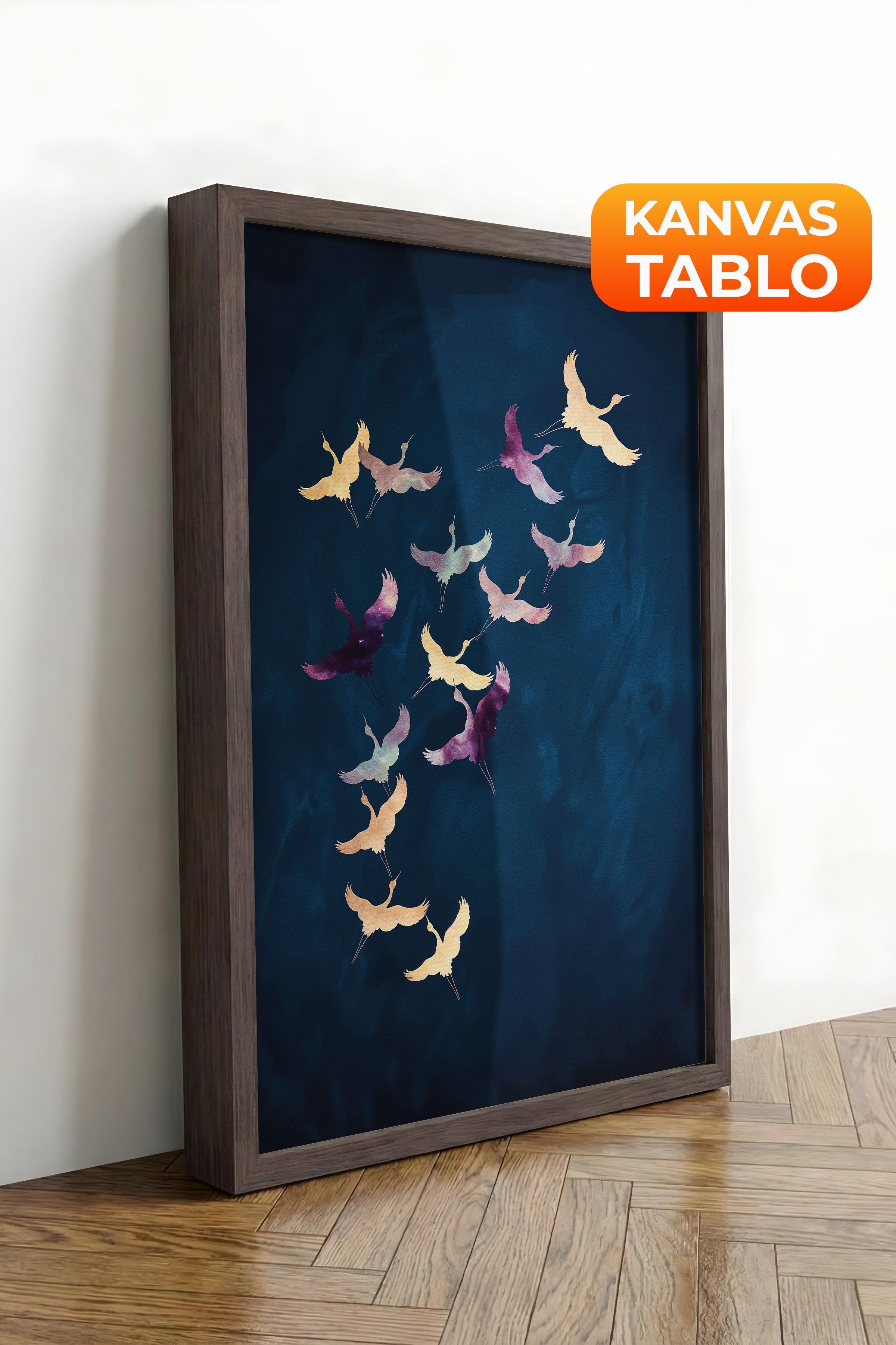 Duvar Tablosu, Lüks Kahverengi Çerçeveli Kanvas Tablo, Ritüel Serisi, Kuş Tablo, NO:115200