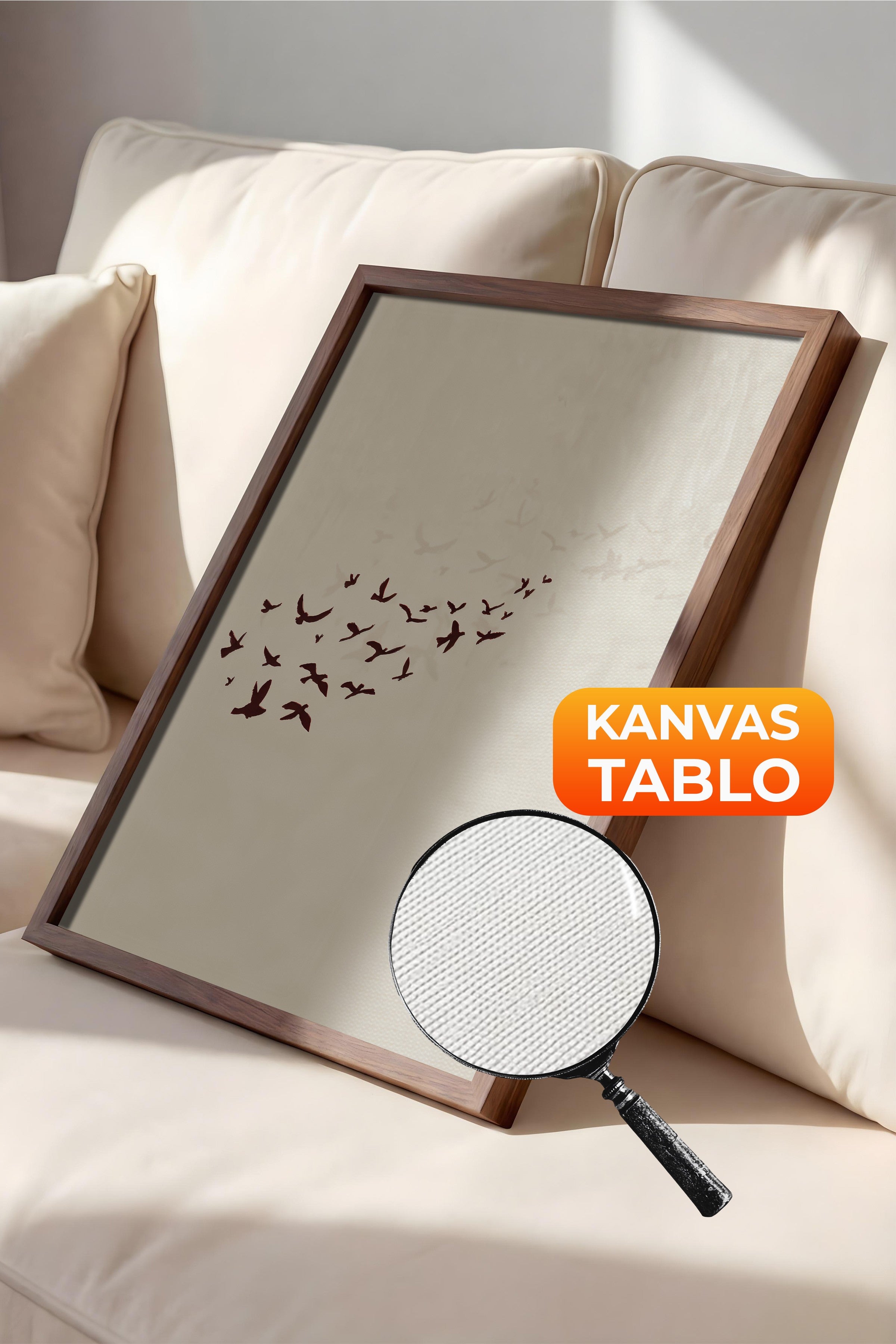 Duvar Tablosu, Lüks Kahverengi Çerçeveli Kanvas Tablo, Ritüel Serisi, Kuş Tablo, NO:115204
