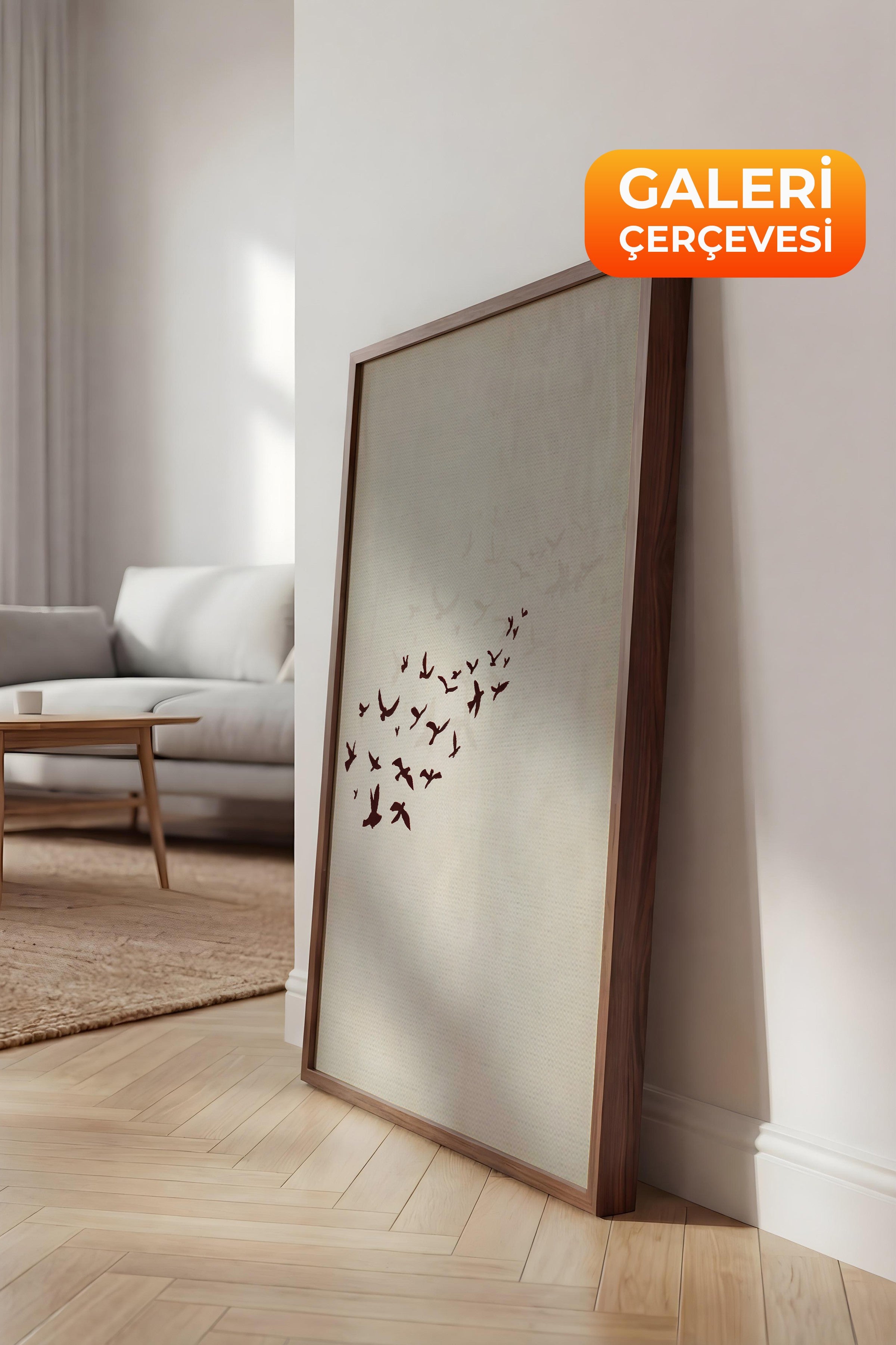 Duvar Tablosu, Lüks Kahverengi Çerçeveli Kanvas Tablo, Ritüel Serisi, Kuş Tablo, NO:115204