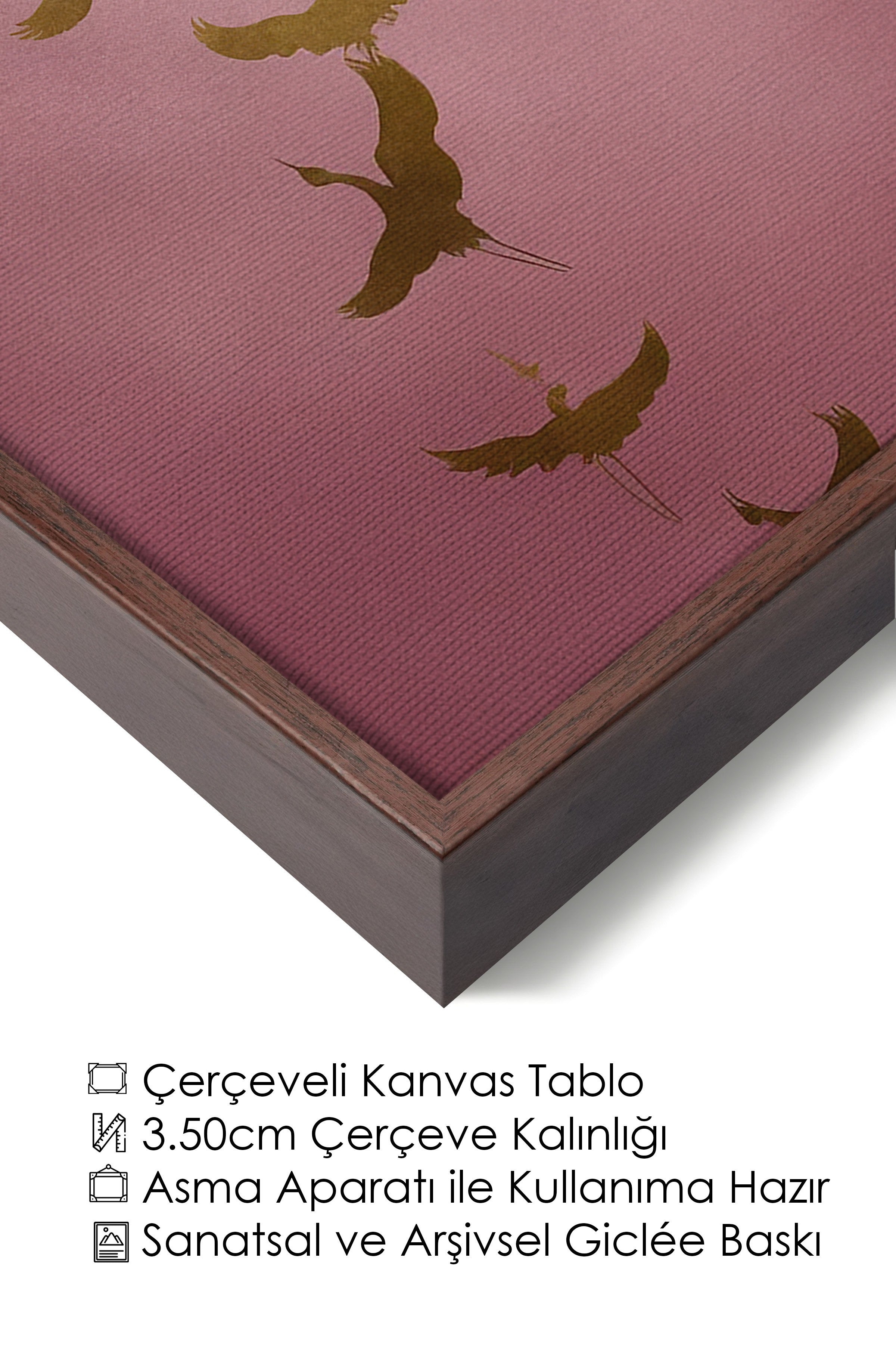 Duvar Tablosu, Lüks Kahverengi Çerçeveli Kanvas Tablo, Ritüel Serisi, Kuş Tablo, NO:115206