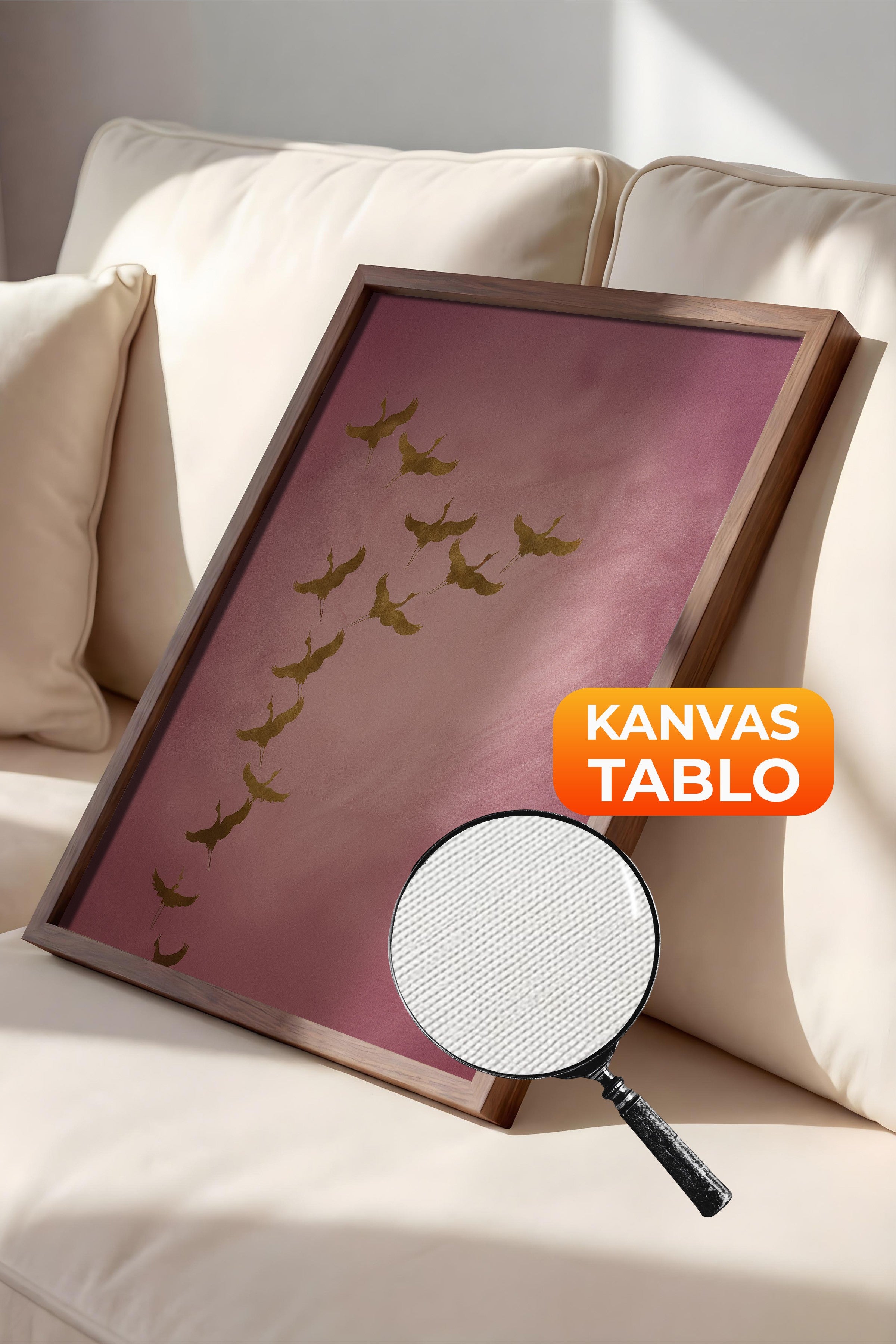 Duvar Tablosu, Lüks Kahverengi Çerçeveli Kanvas Tablo, Ritüel Serisi, Kuş Tablo, NO:115206