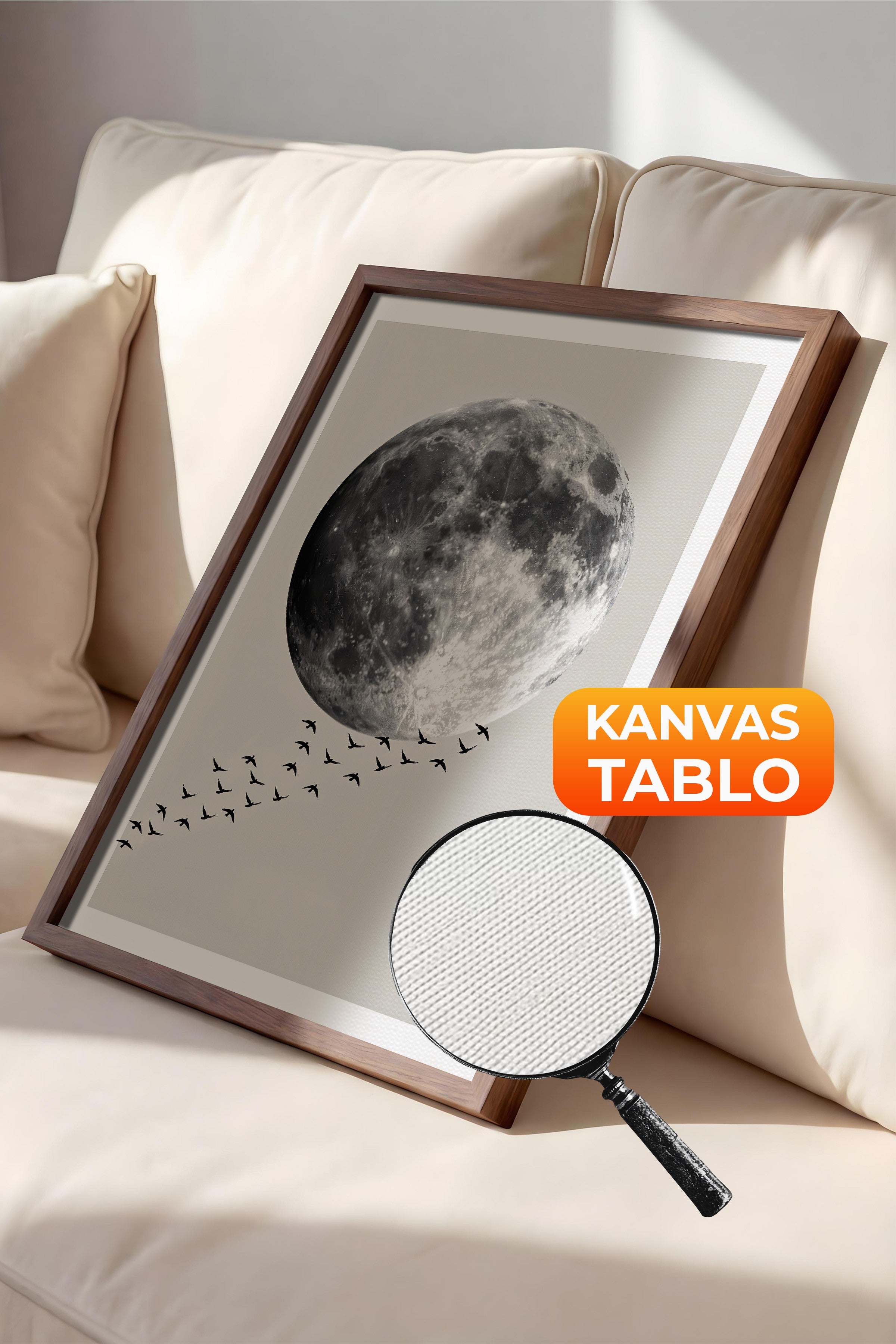 Duvar Tablosu, Lüks Kahverengi Çerçeveli Kanvas Tablo, Ritüel Serisi, Kuş Tablo, NO:115210