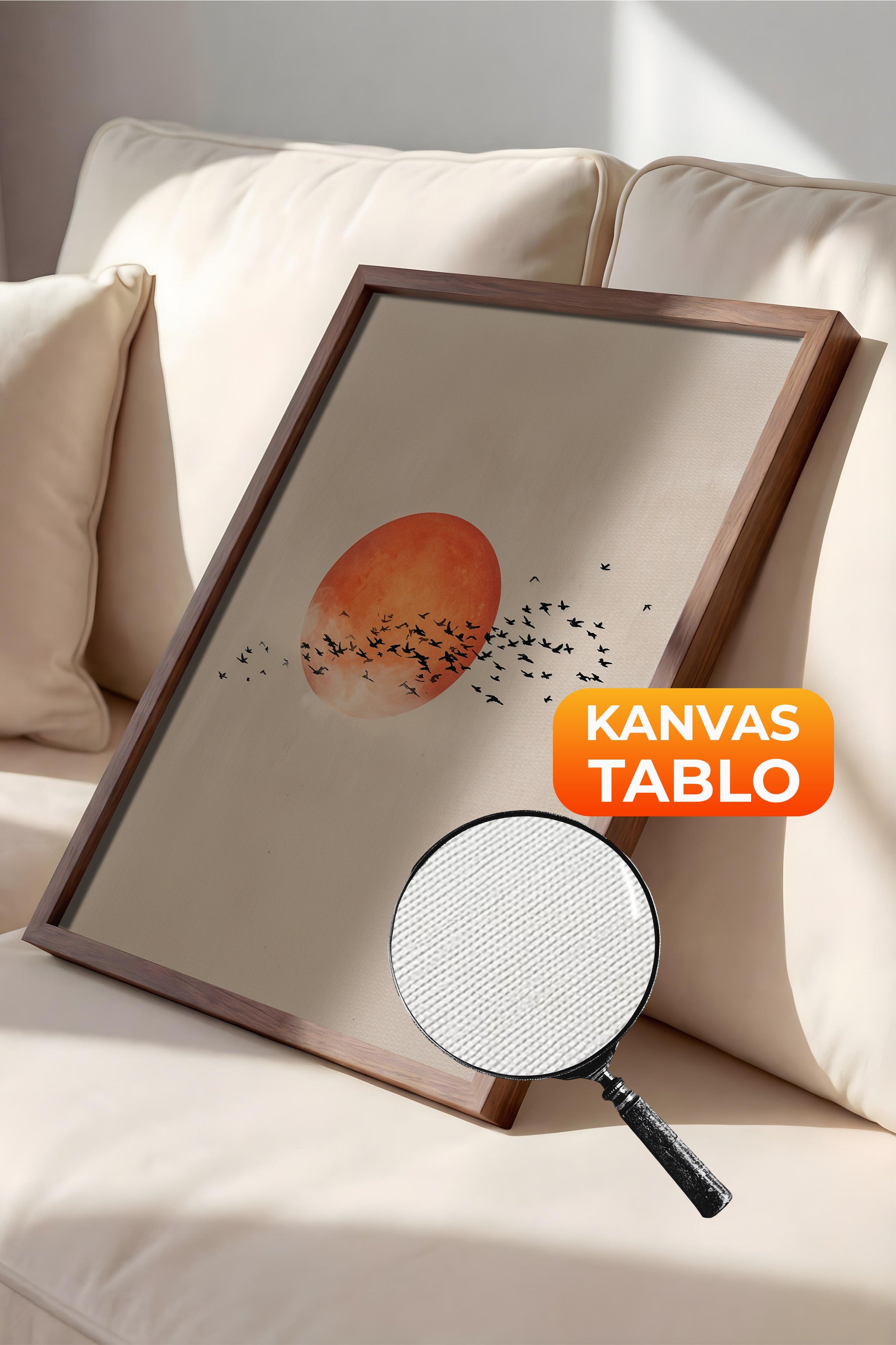 Duvar Tablosu, Lüks Kahverengi Çerçeveli Kanvas Tablo, Ritüel Serisi, Kuş Tablo, NO:115231