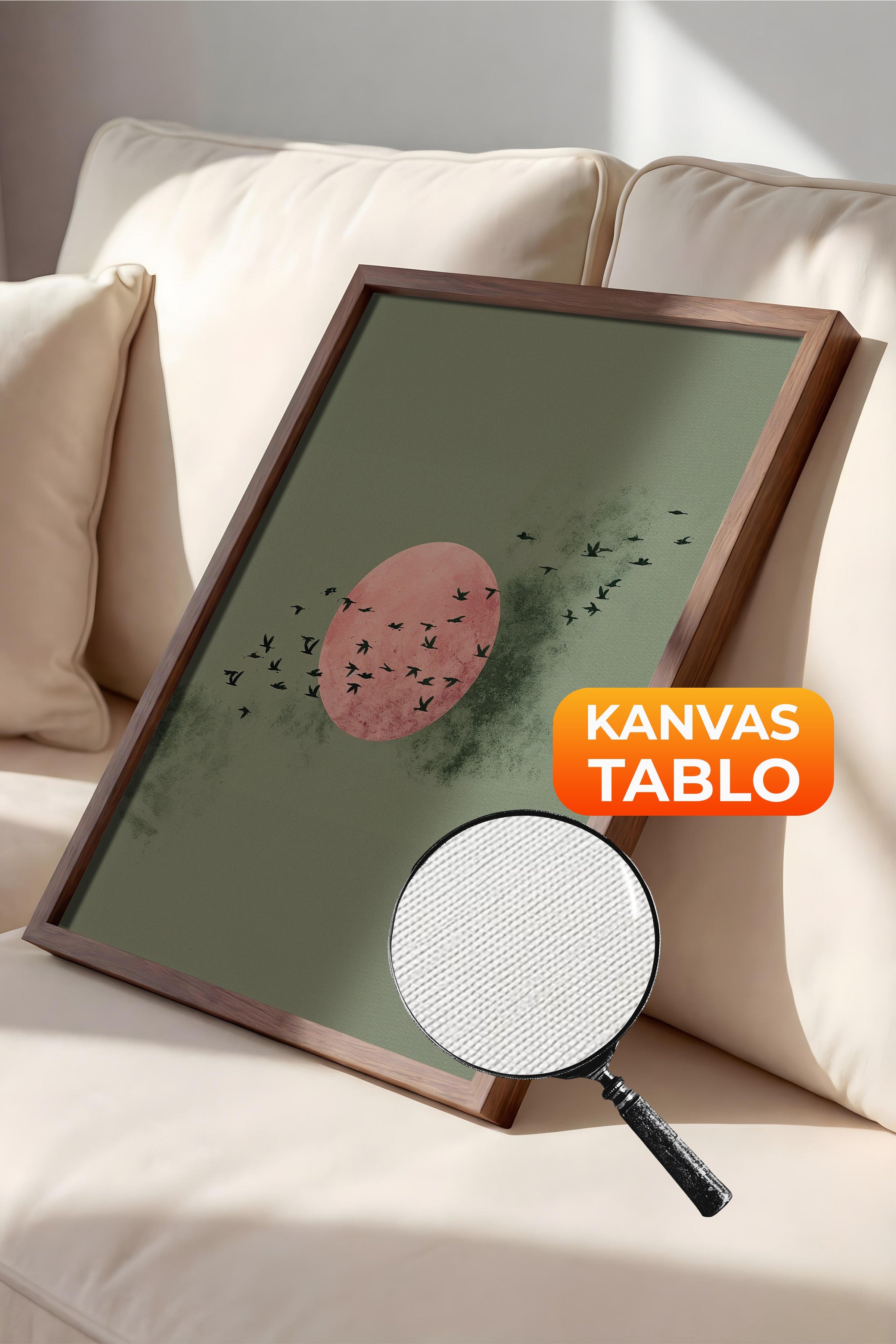 Duvar Tablosu, Lüks Kahverengi Çerçeveli Kanvas Tablo, Ritüel Serisi, Kuş Tablo, NO:115234