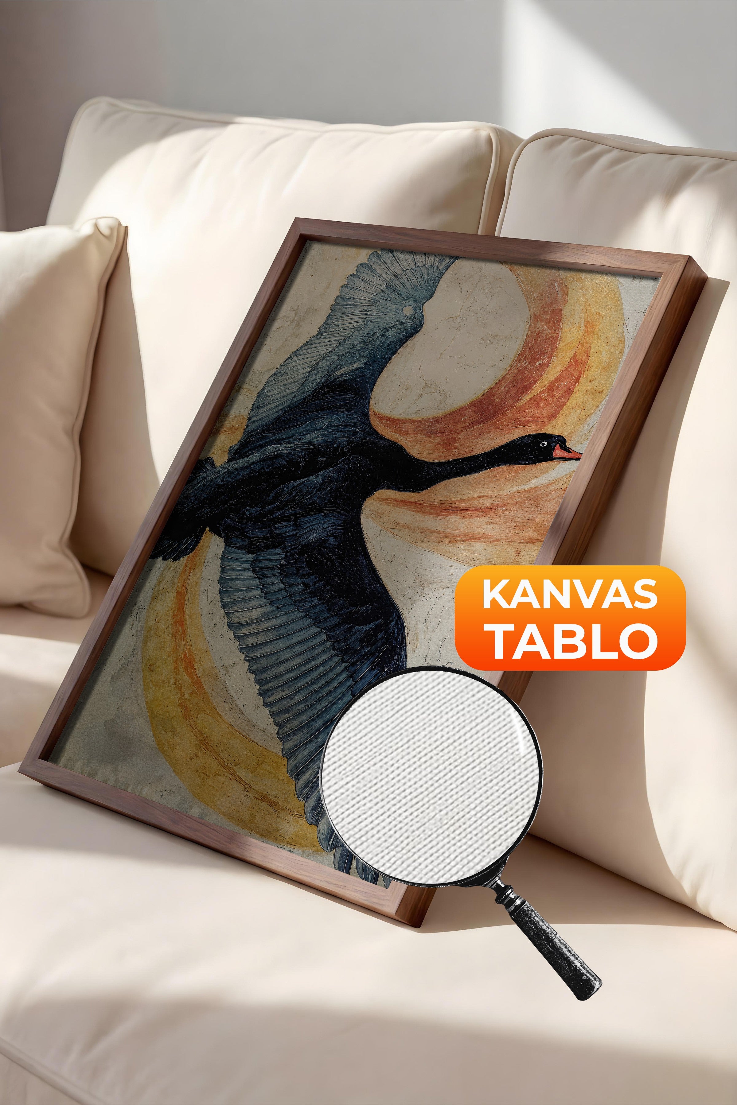 Duvar Tablosu, Lüks Kahverengi Çerçeveli Kanvas Tablo, Ritüel Serisi, Kuş Tablo, NO:115235