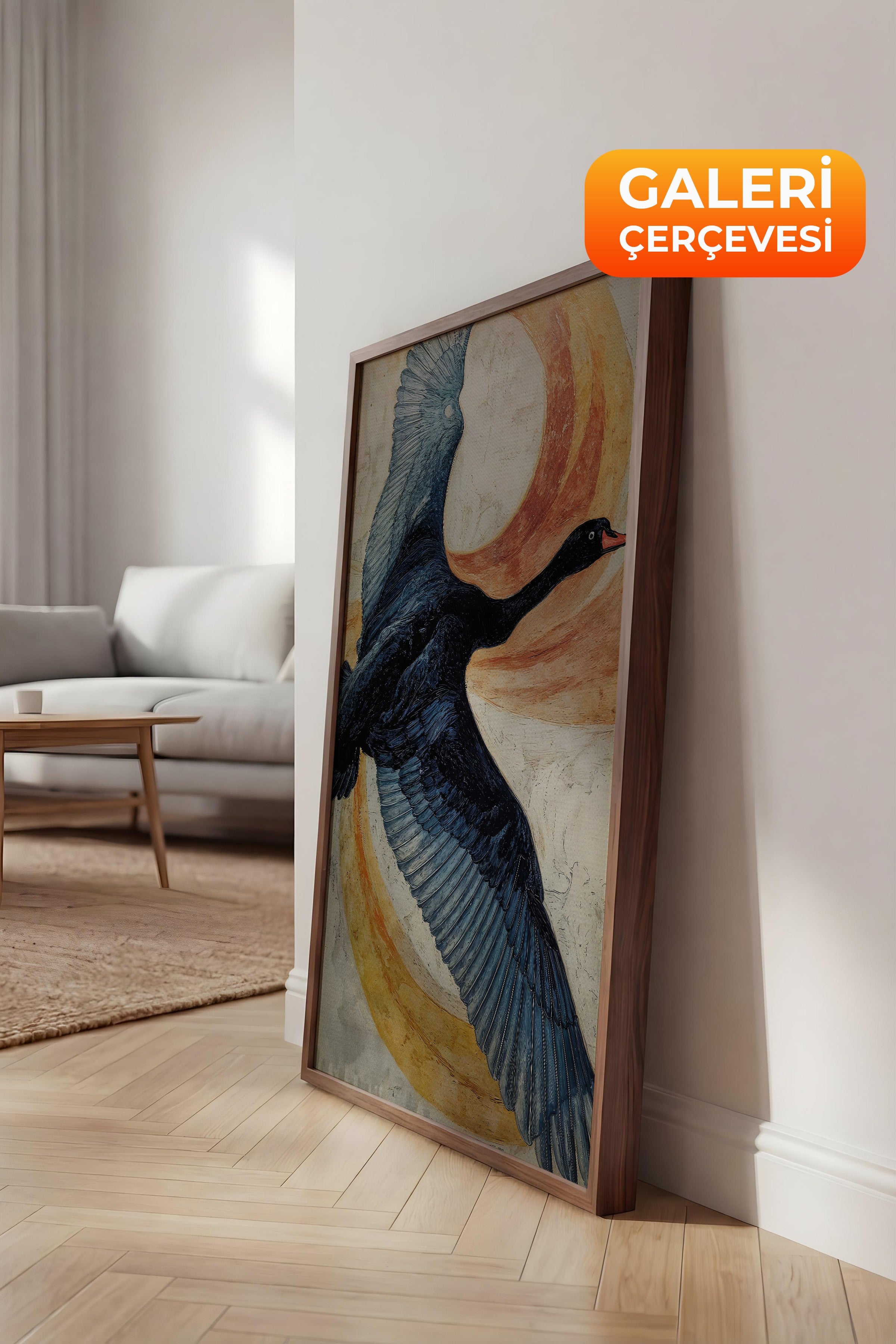 Duvar Tablosu, Lüks Kahverengi Çerçeveli Kanvas Tablo, Ritüel Serisi, Kuş Tablo, NO:115235