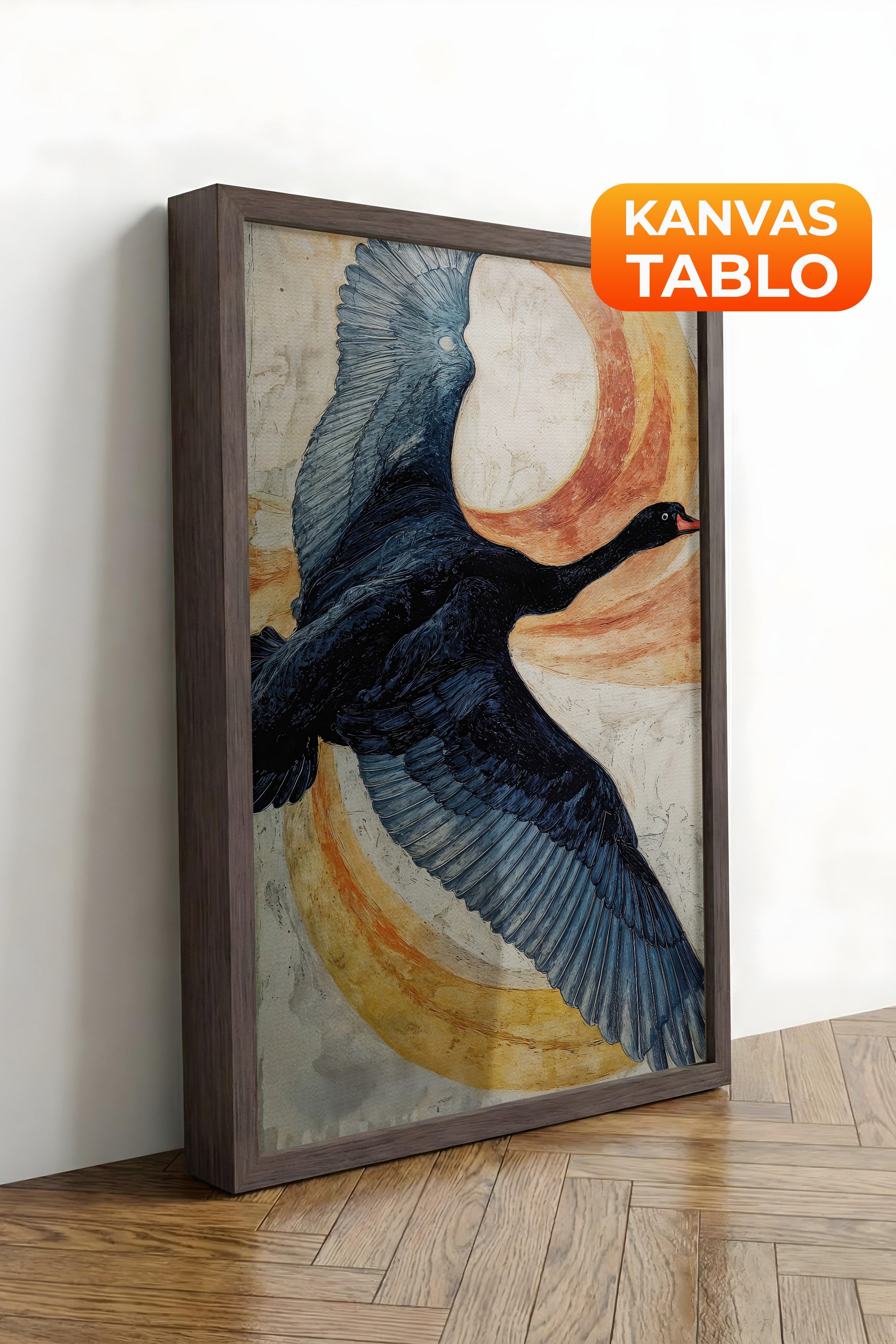 Duvar Tablosu, Lüks Kahverengi Çerçeveli Kanvas Tablo, Ritüel Serisi, Kuş Tablo, NO:115235