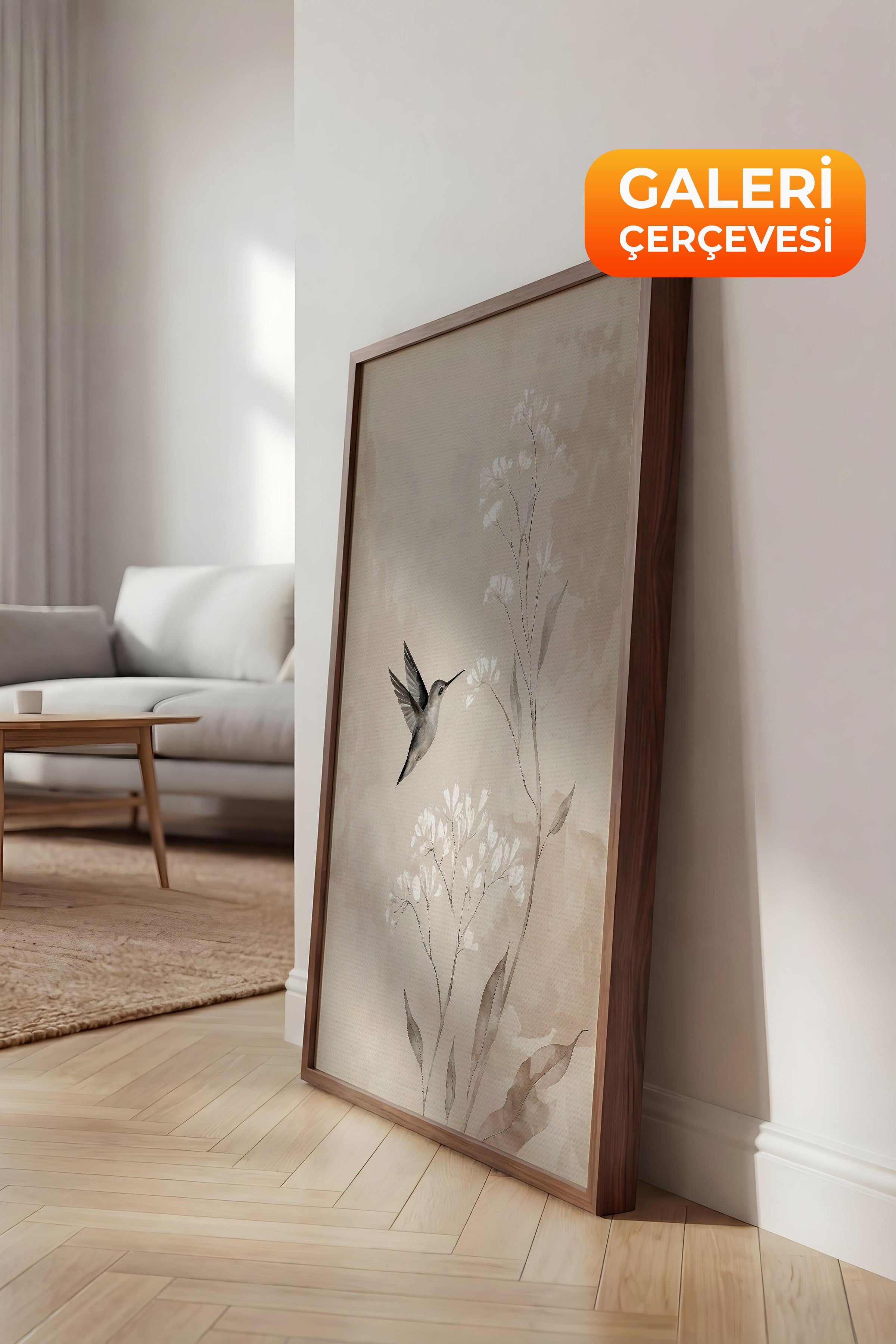 Duvar Tablosu, Lüks Kahverengi Çerçeveli Kanvas Tablo, Ritüel Serisi, Kuş Tablo, NO:115239