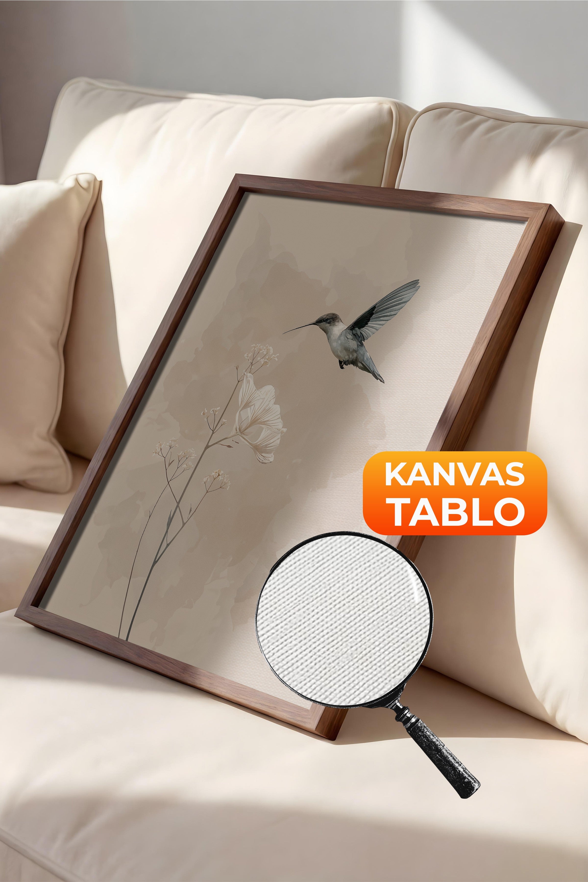 Duvar Tablosu, Lüks Kahverengi Çerçeveli Kanvas Tablo, Ritüel Serisi, Kuş Tablo, NO:115244