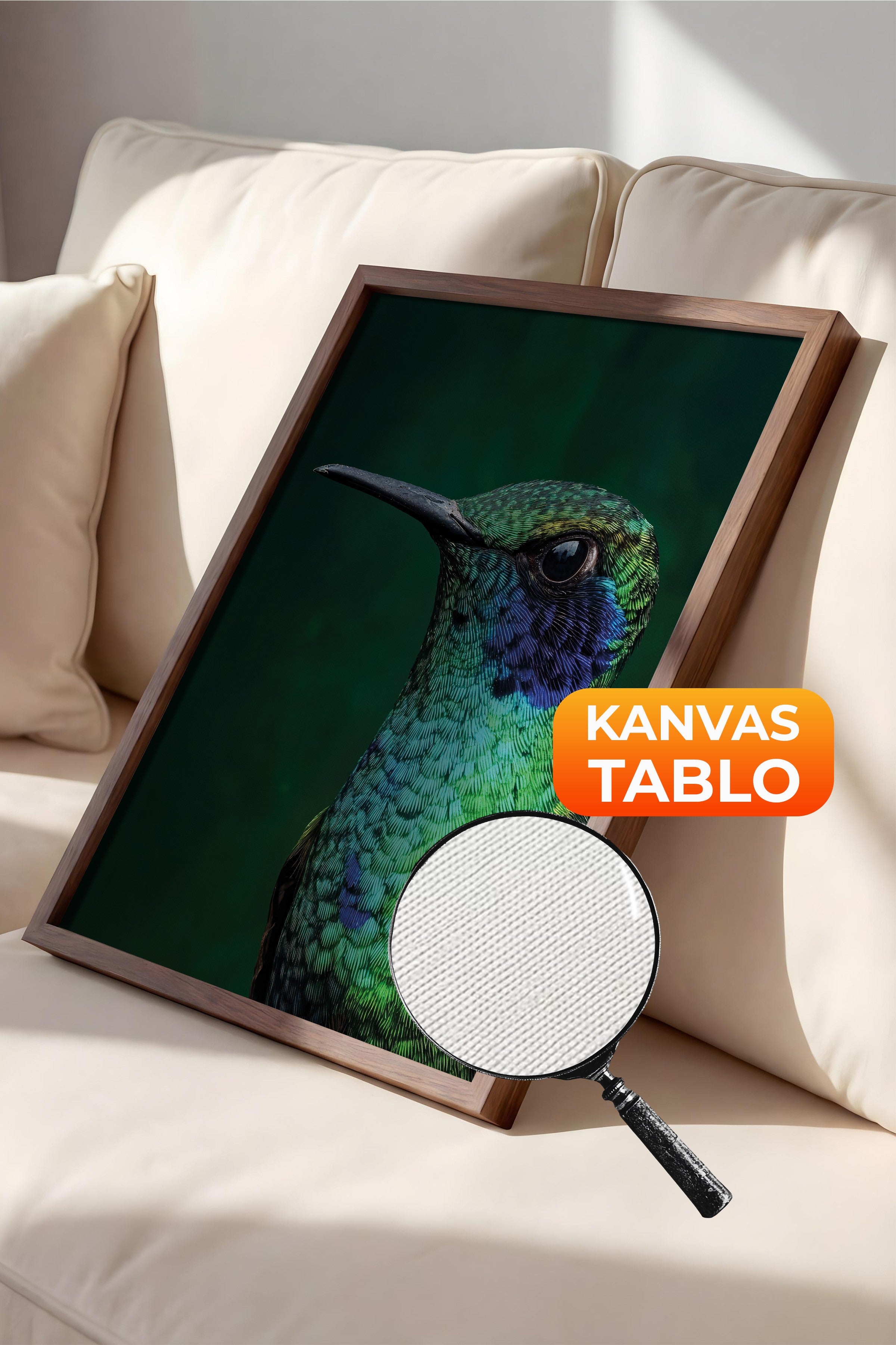 Duvar Tablosu, Lüks Kahverengi Çerçeveli Kanvas Tablo, Ritüel Serisi, Kuş Tablo, NO:115245