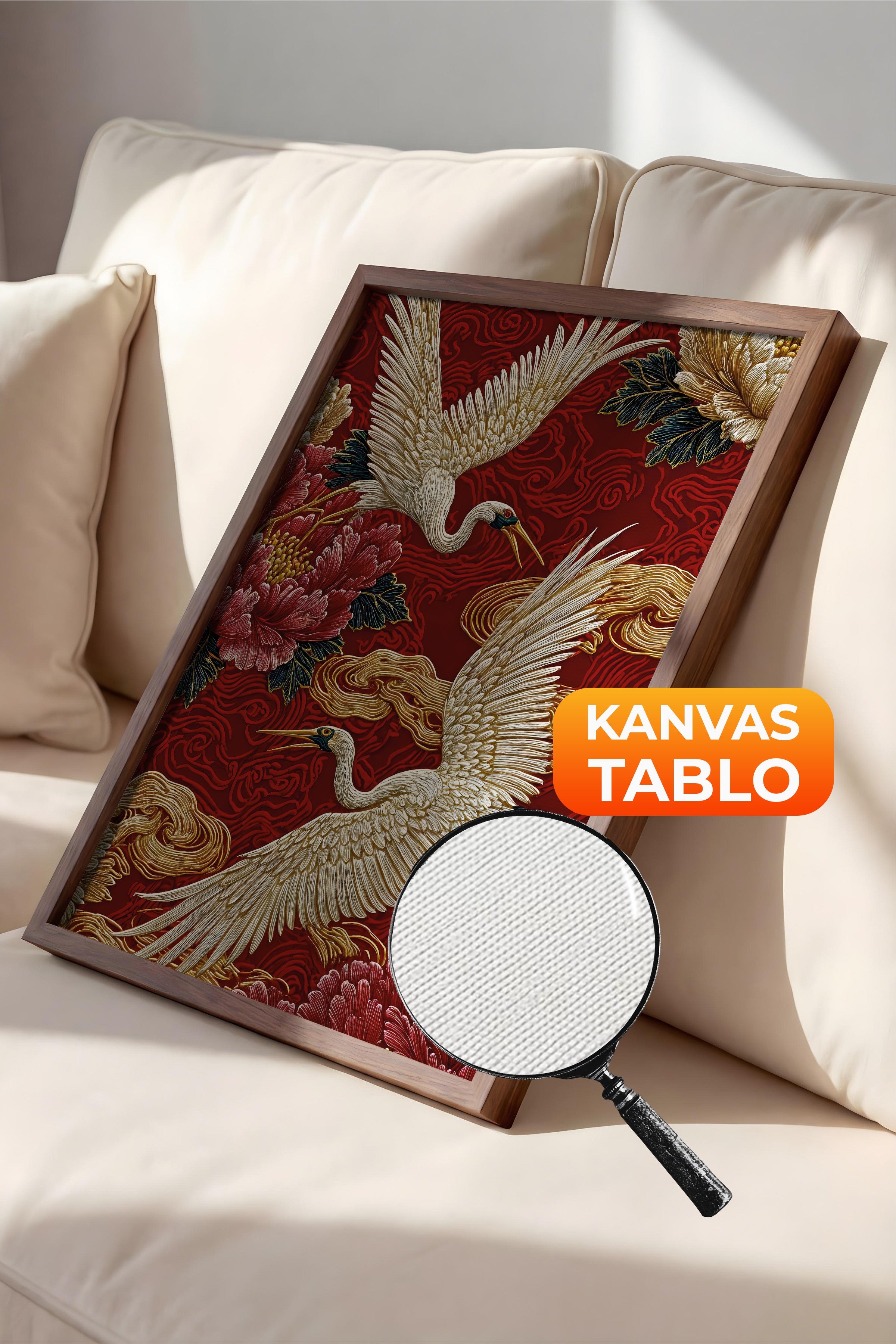 Duvar Tablosu, Lüks Kahverengi Çerçeveli Kanvas Tablo, Ritüel Serisi, Kuş Tablo, NO:115248