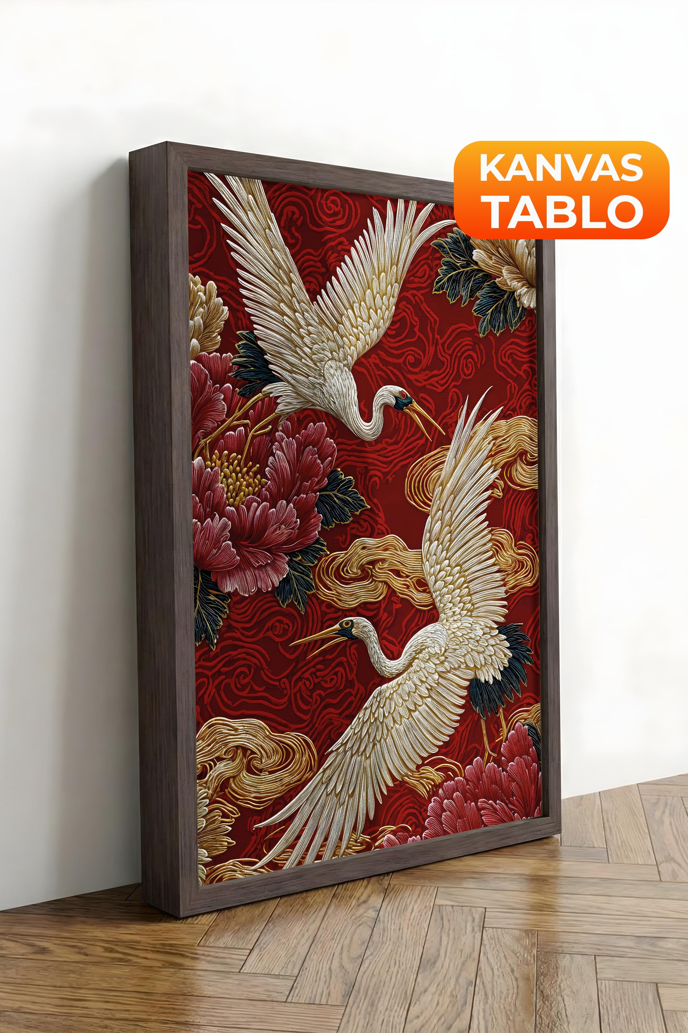 Duvar Tablosu, Lüks Kahverengi Çerçeveli Kanvas Tablo, Ritüel Serisi, Kuş Tablo, NO:115248