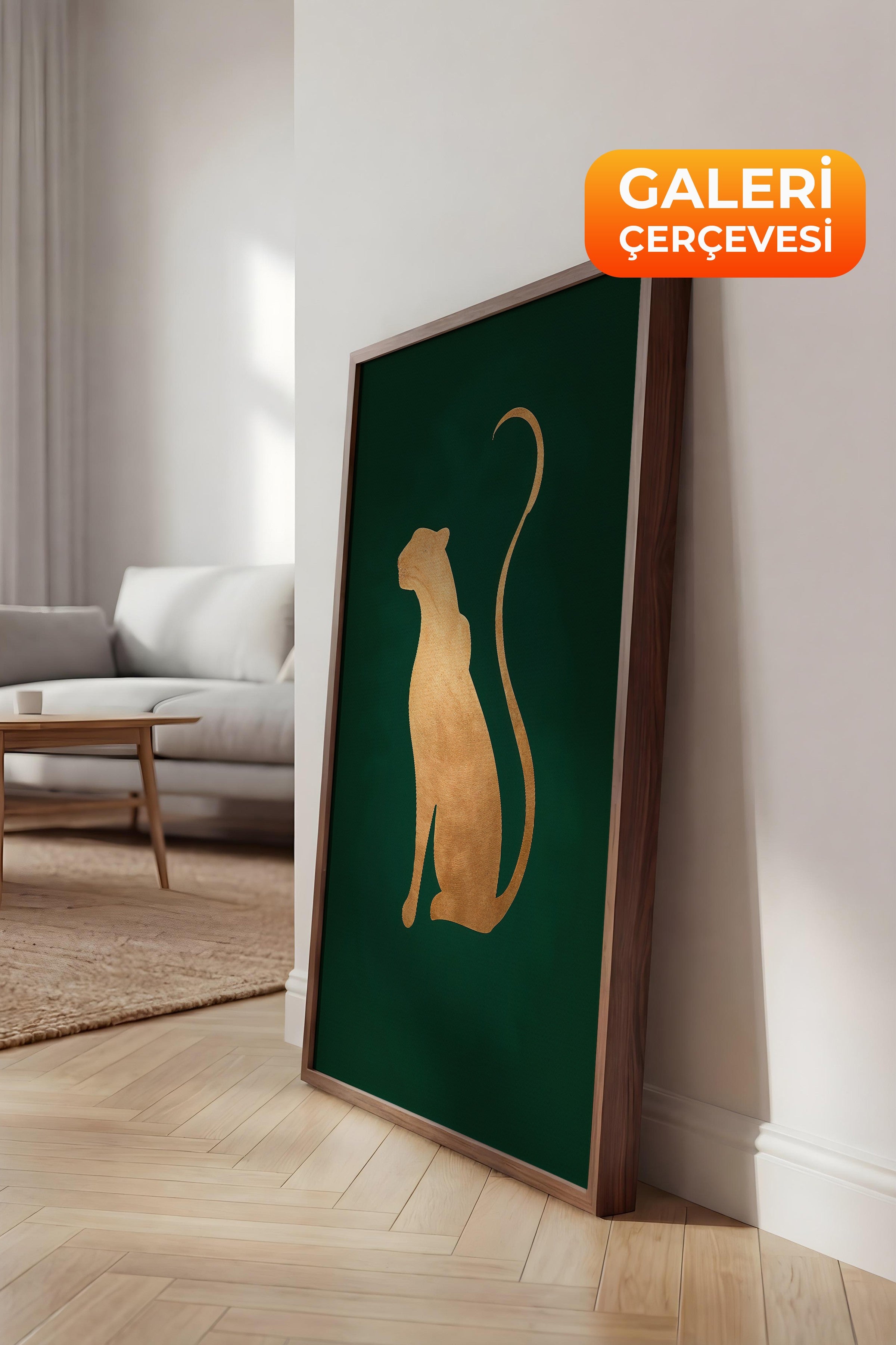 Duvar Tablosu, Lüks Kahverengi Çerçeveli Kanvas Tablo, Ritüel Serisi, Leopar Tablo, NO:115222