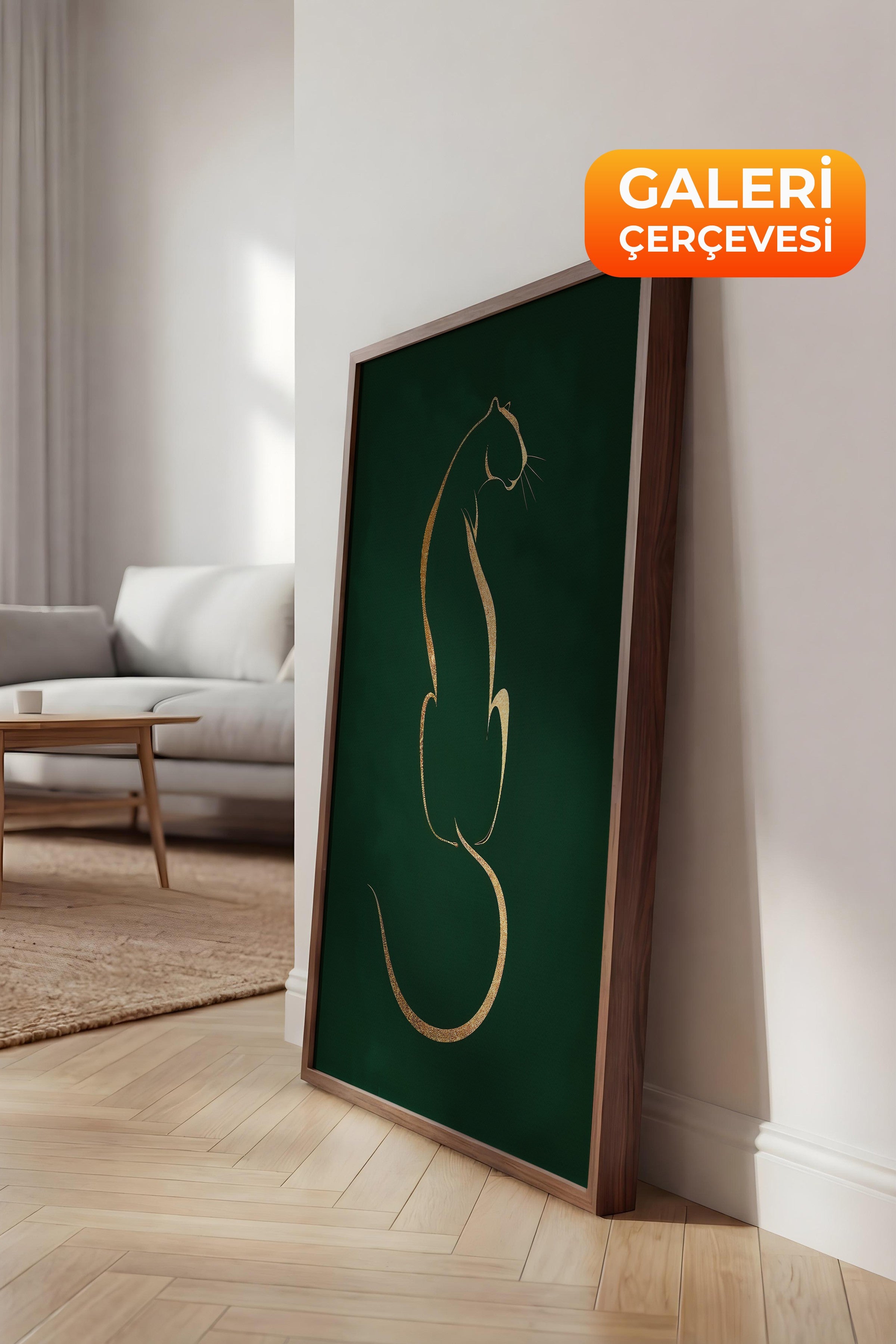 Duvar Tablosu, Lüks Kahverengi Çerçeveli Kanvas Tablo, Ritüel Serisi, Leopar Tablo, NO:115223