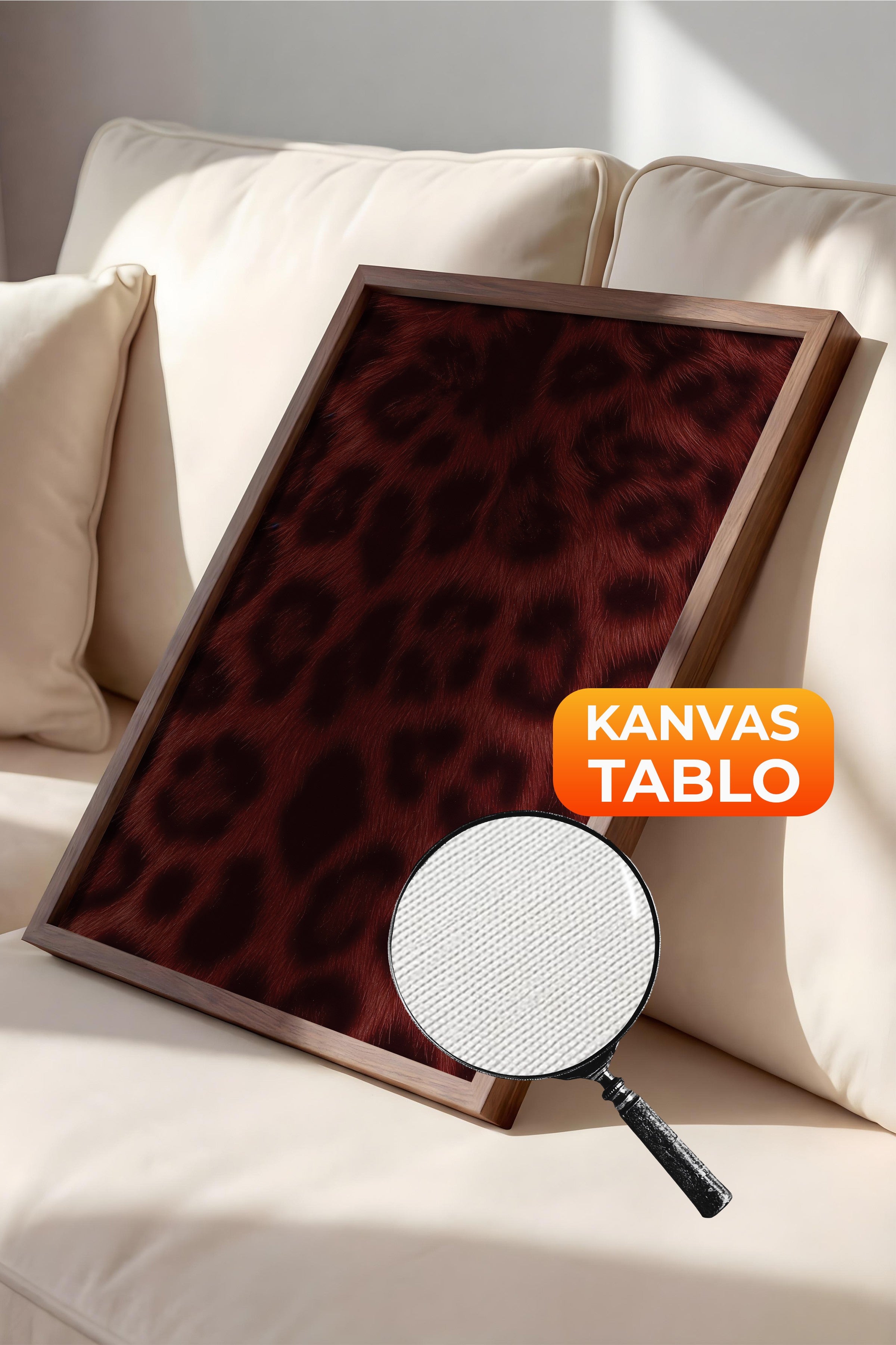 Duvar Tablosu, Lüks Kahverengi Çerçeveli Kanvas Tablo, Ritüel Serisi, Leopar Tablo, NO:115237