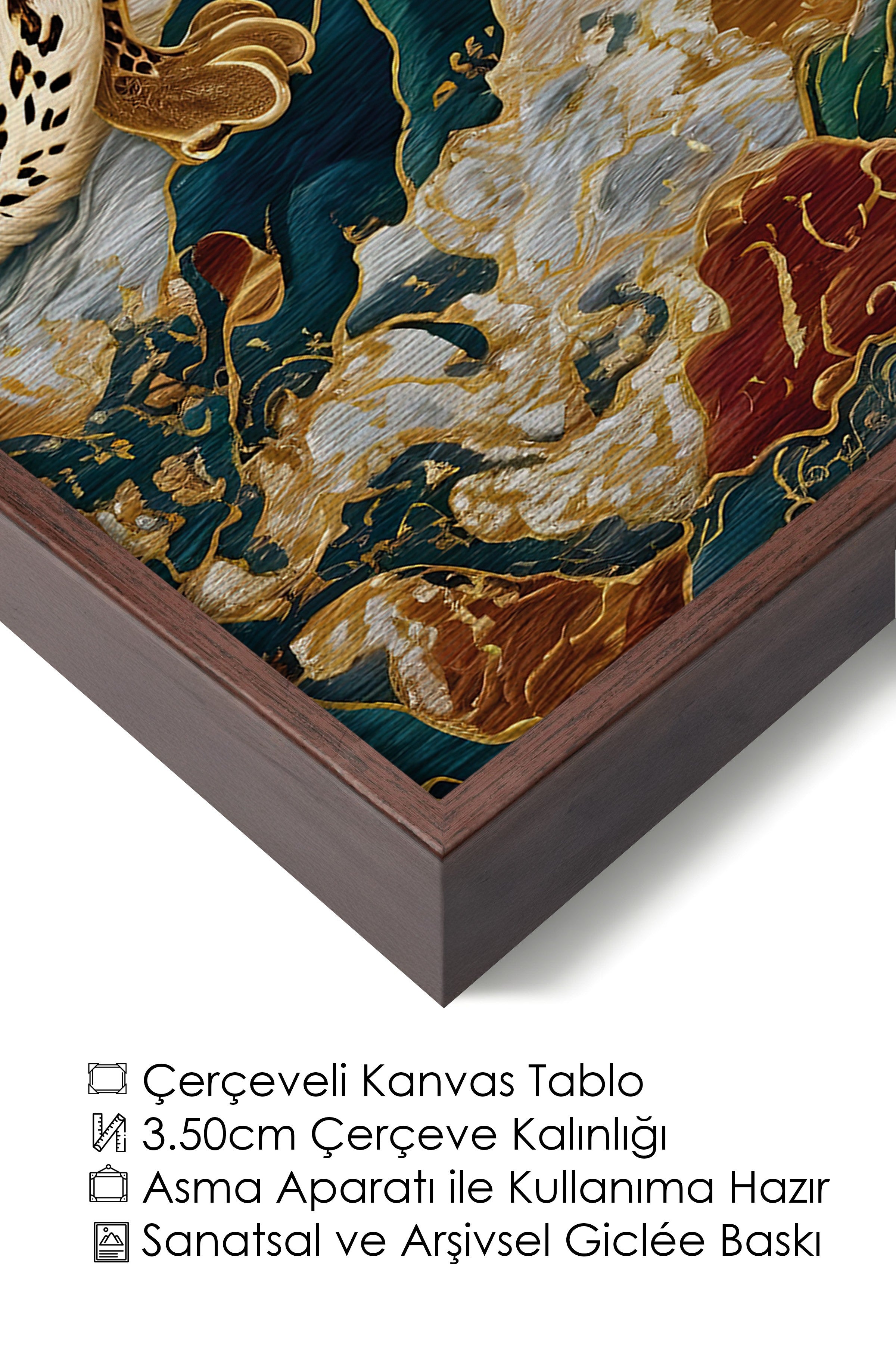 Duvar Tablosu, Lüks Kahverengi Çerçeveli Kanvas Tablo, Ritüel Serisi, Leopar Tablo, NO:115250