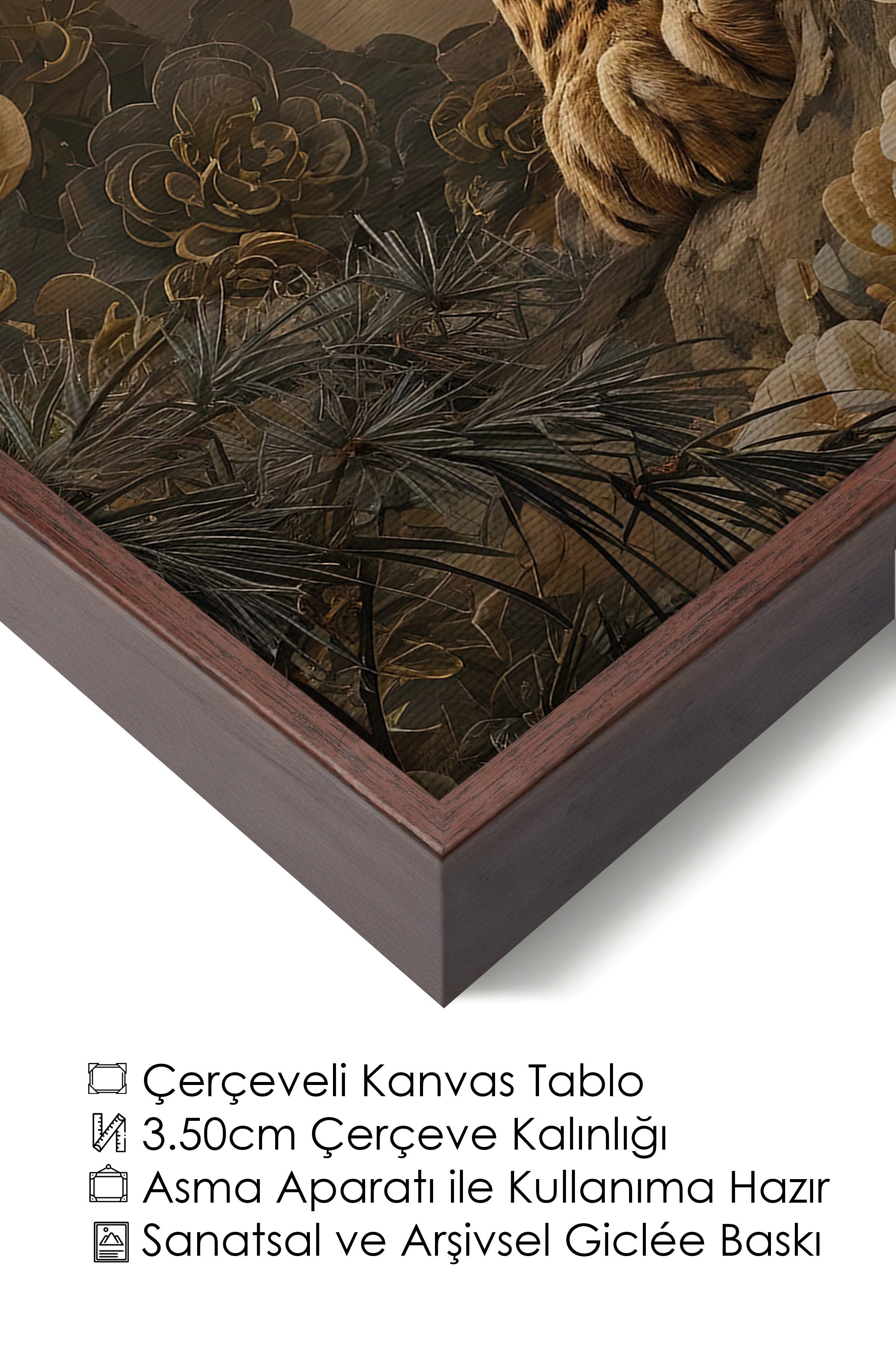 Duvar Tablosu, Lüks Kahverengi Çerçeveli Kanvas Tablo, Ritüel Serisi, Leopar Tablo, NO:115254