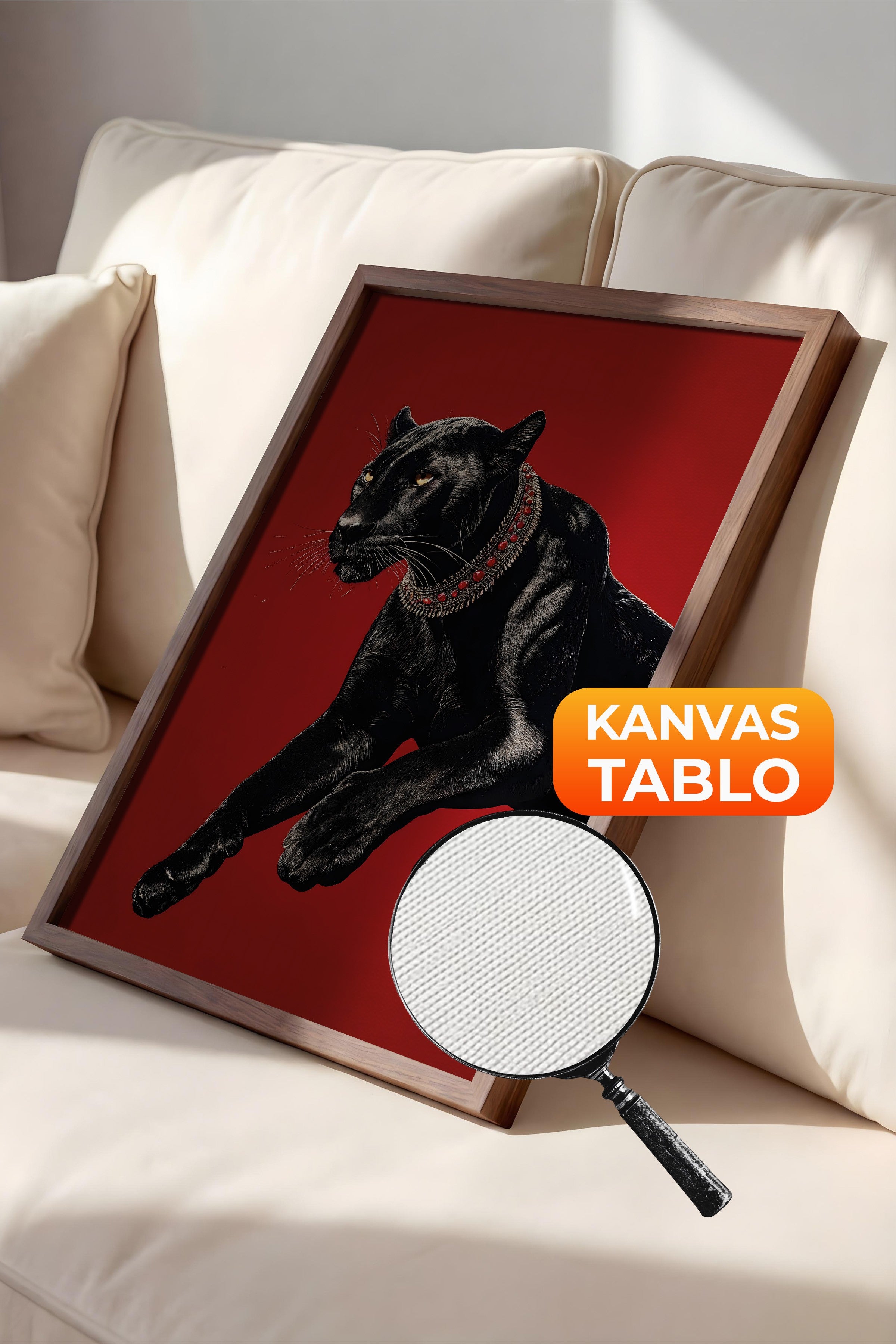 Duvar Tablosu, Lüks Kahverengi Çerçeveli Kanvas Tablo, Ritüel Serisi, Leopar Tablo, NO:115261