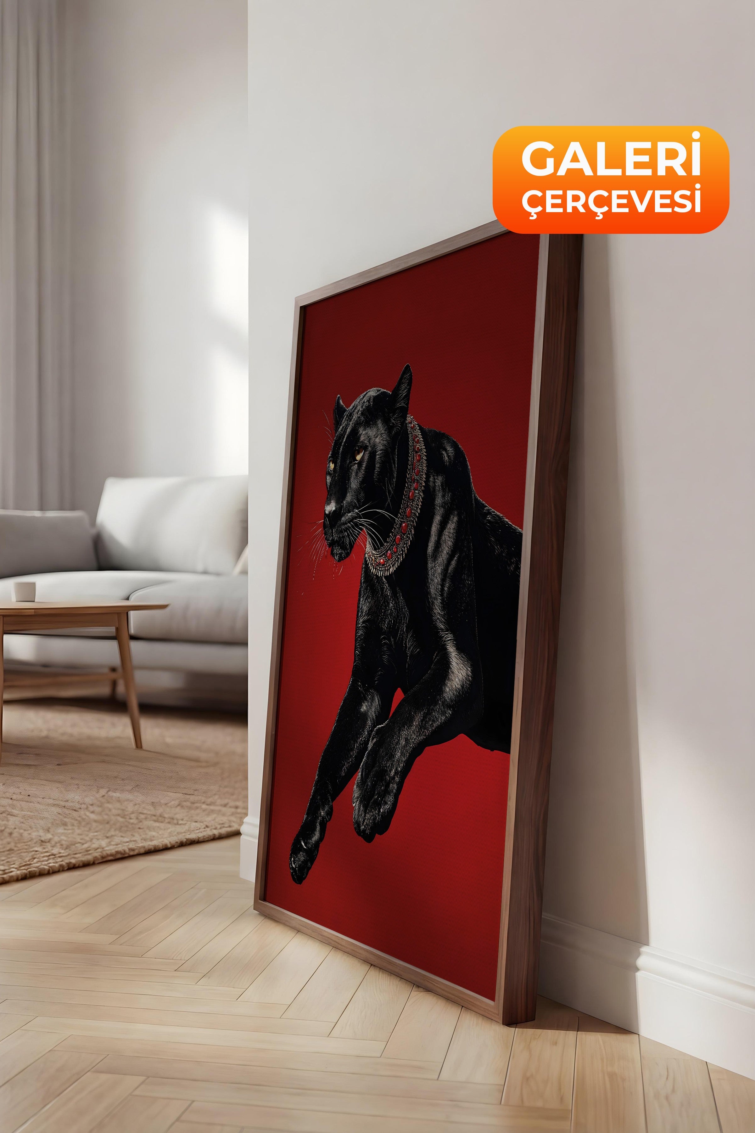 Duvar Tablosu, Lüks Kahverengi Çerçeveli Kanvas Tablo, Ritüel Serisi, Leopar Tablo, NO:115261