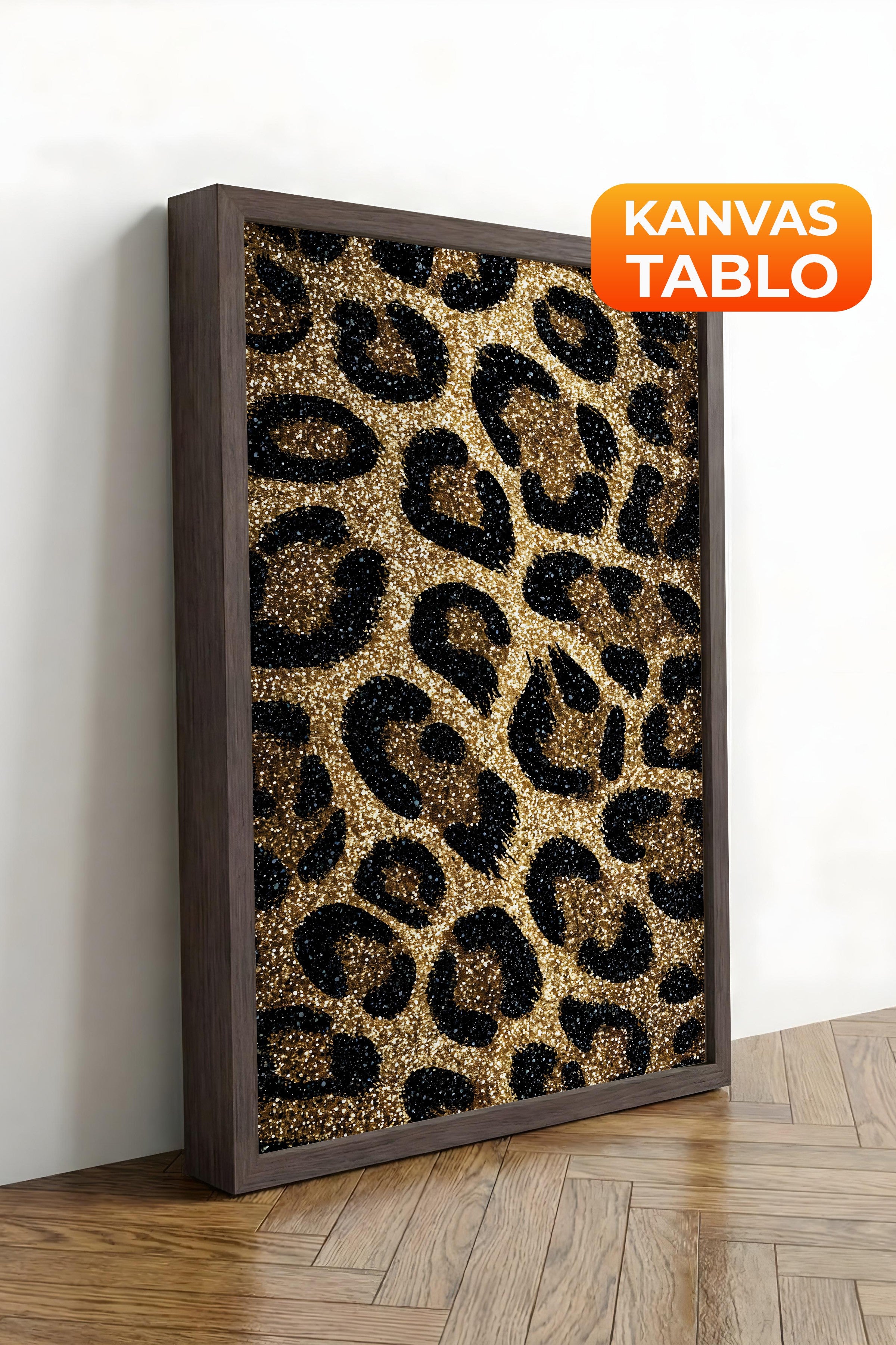Duvar Tablosu, Lüks Kahverengi Çerçeveli Kanvas Tablo, Ritüel Serisi, Leopar Tablo, NO:115264