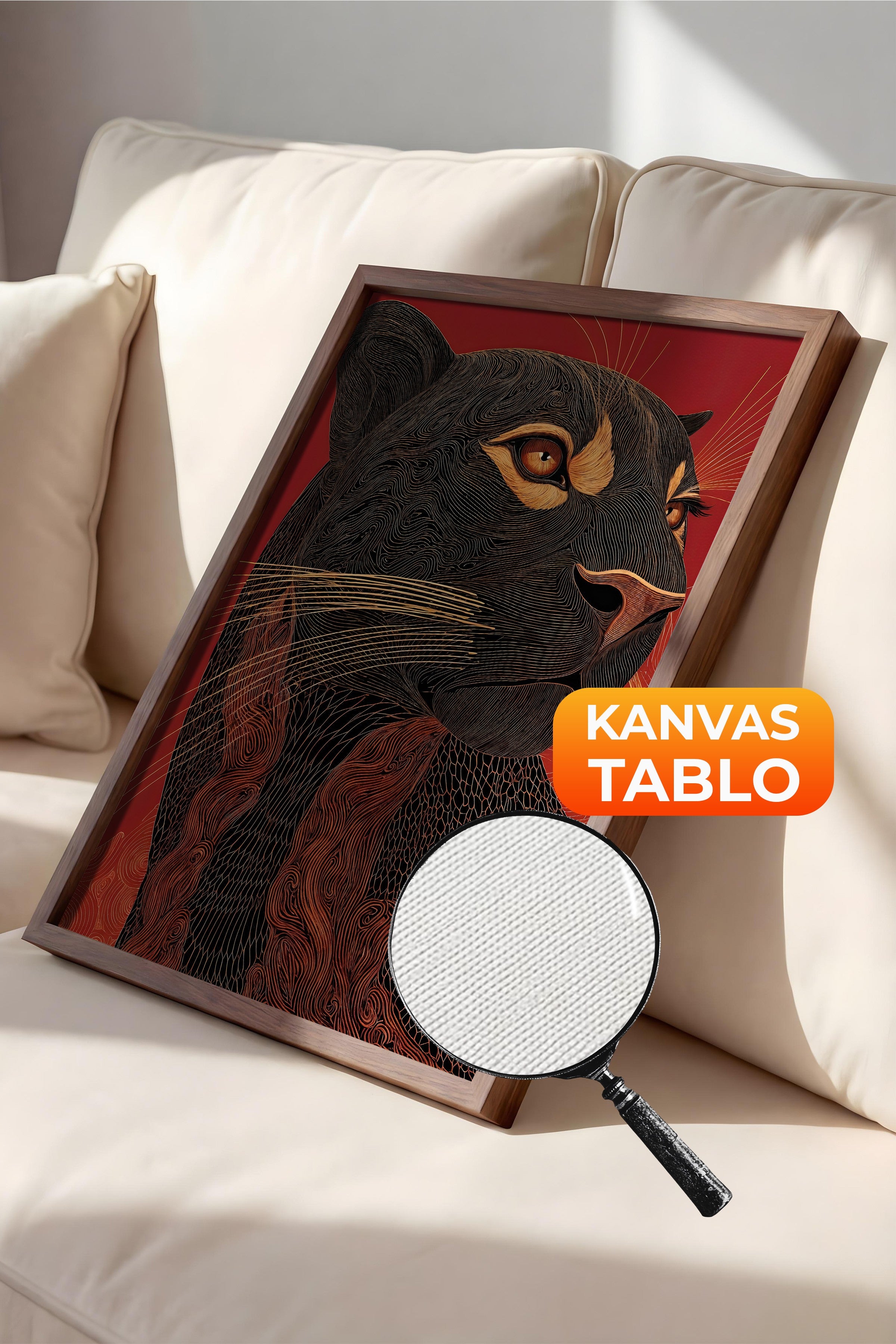Duvar Tablosu, Lüks Kahverengi Çerçeveli Kanvas Tablo, Ritüel Serisi, Leopar Tablo, NO:115267