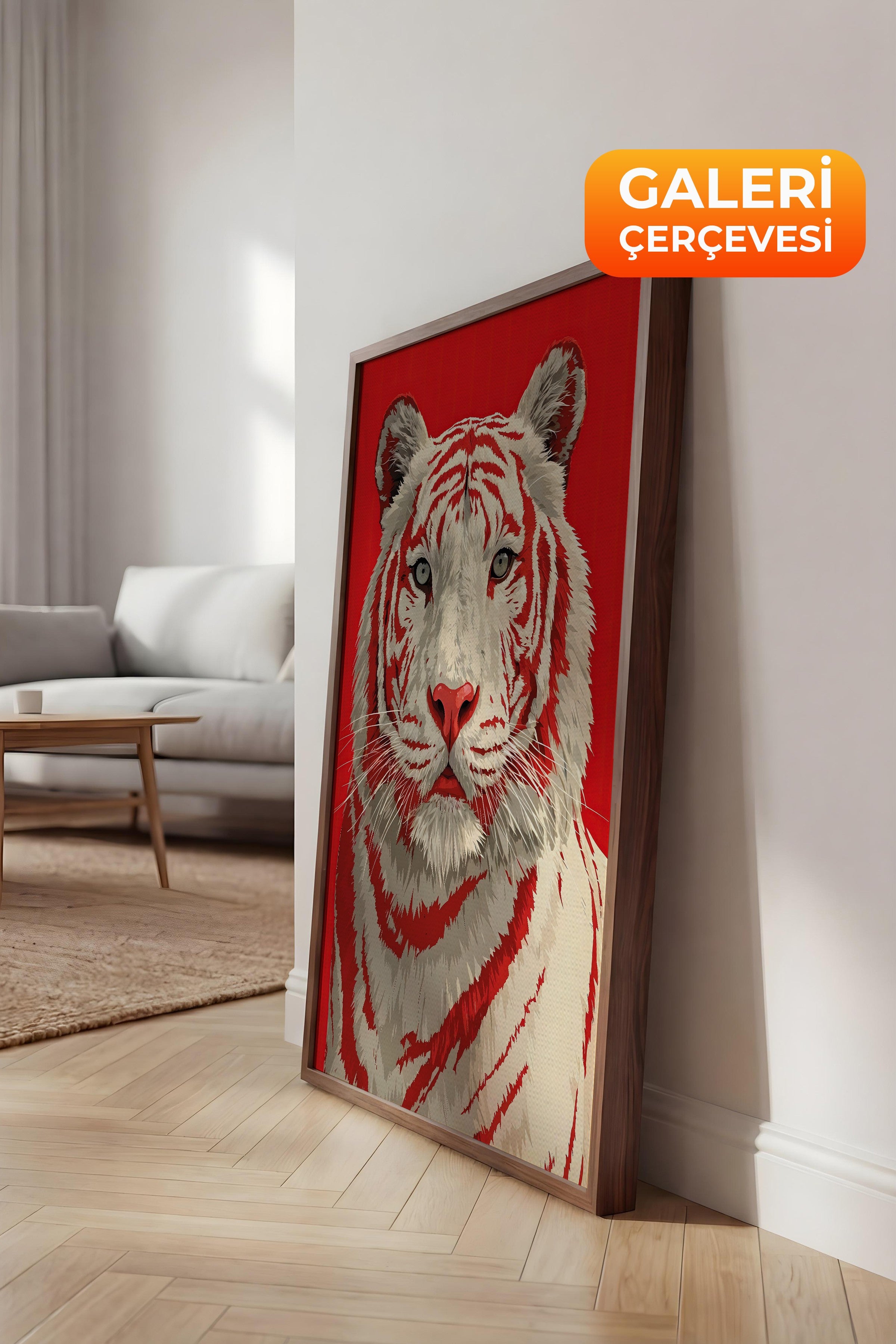 Duvar Tablosu, Lüks Kahverengi Çerçeveli Kanvas Tablo, Ritüel Serisi, Leopar Tablo, NO:115275