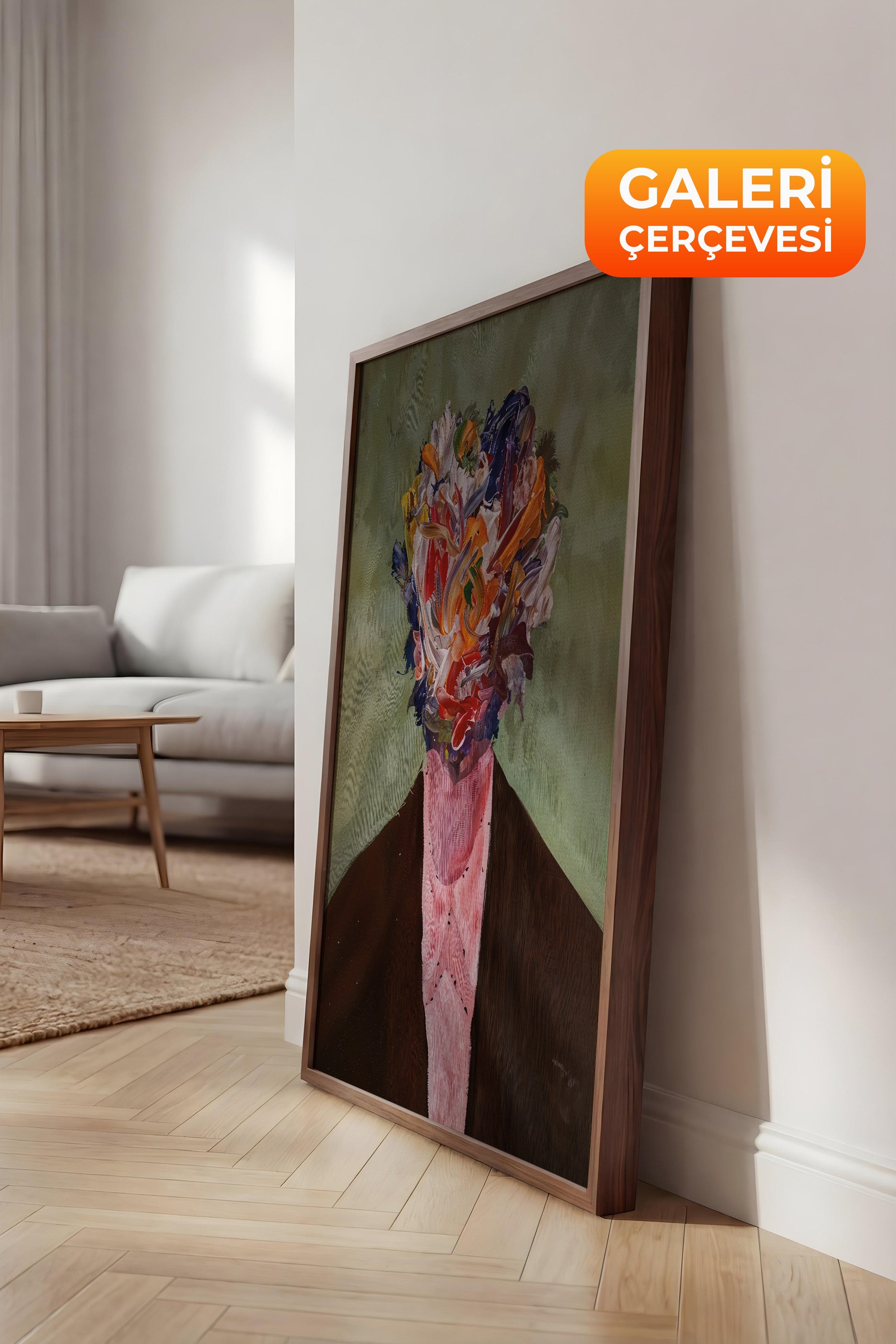 Duvar Tablosu, Lüks Kahverengi Çerçeveli Kanvas Tablo, Ritüel Serisi, Maximalist Tablo, NO:115194